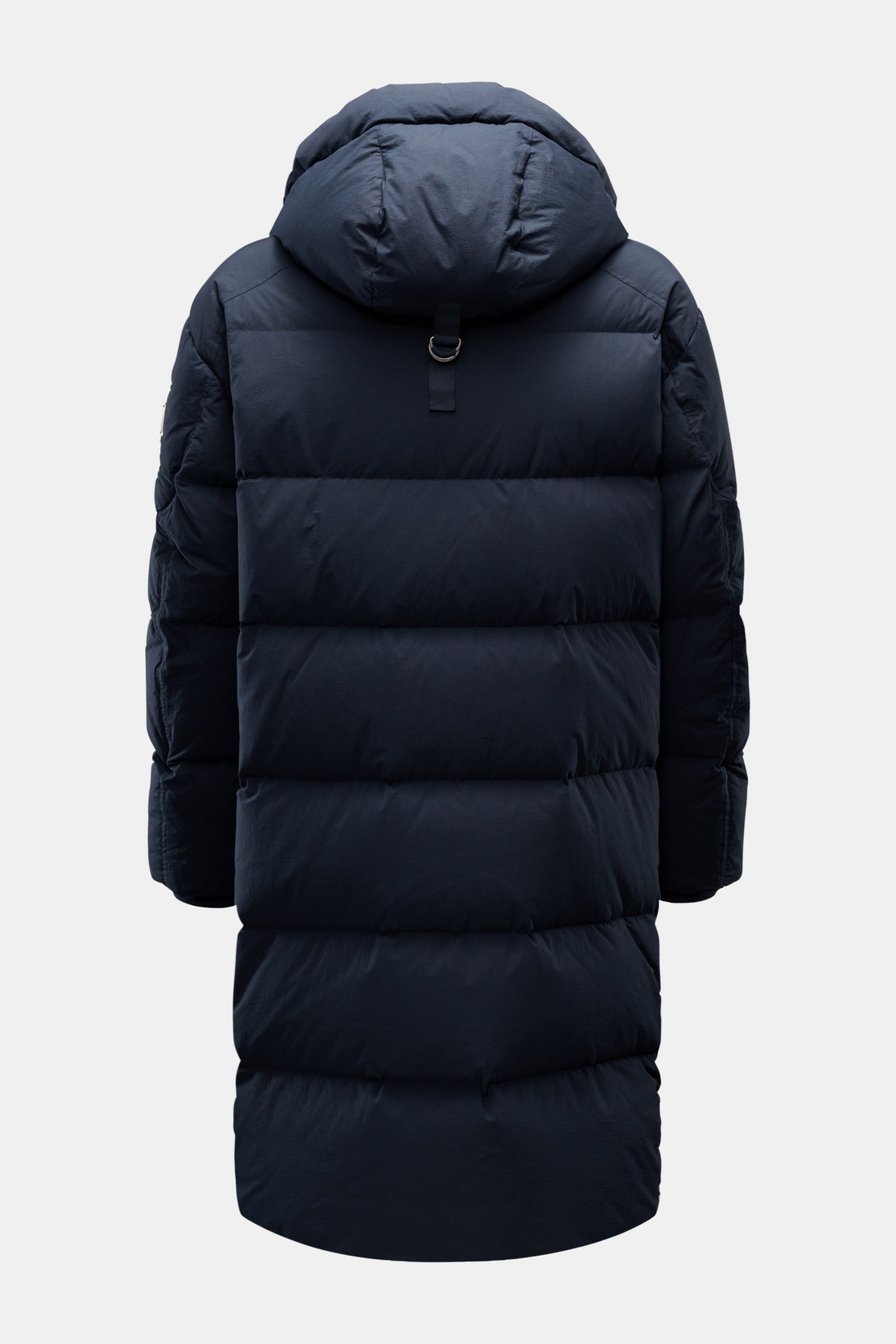Moose Knuckles Daunenmantel 'Everest Long Puffer' navy, Rückansicht, gesteppter, wind- und wasserabweisender Mantel mit Kapuze, Daunenfüllung, Regular Fit.