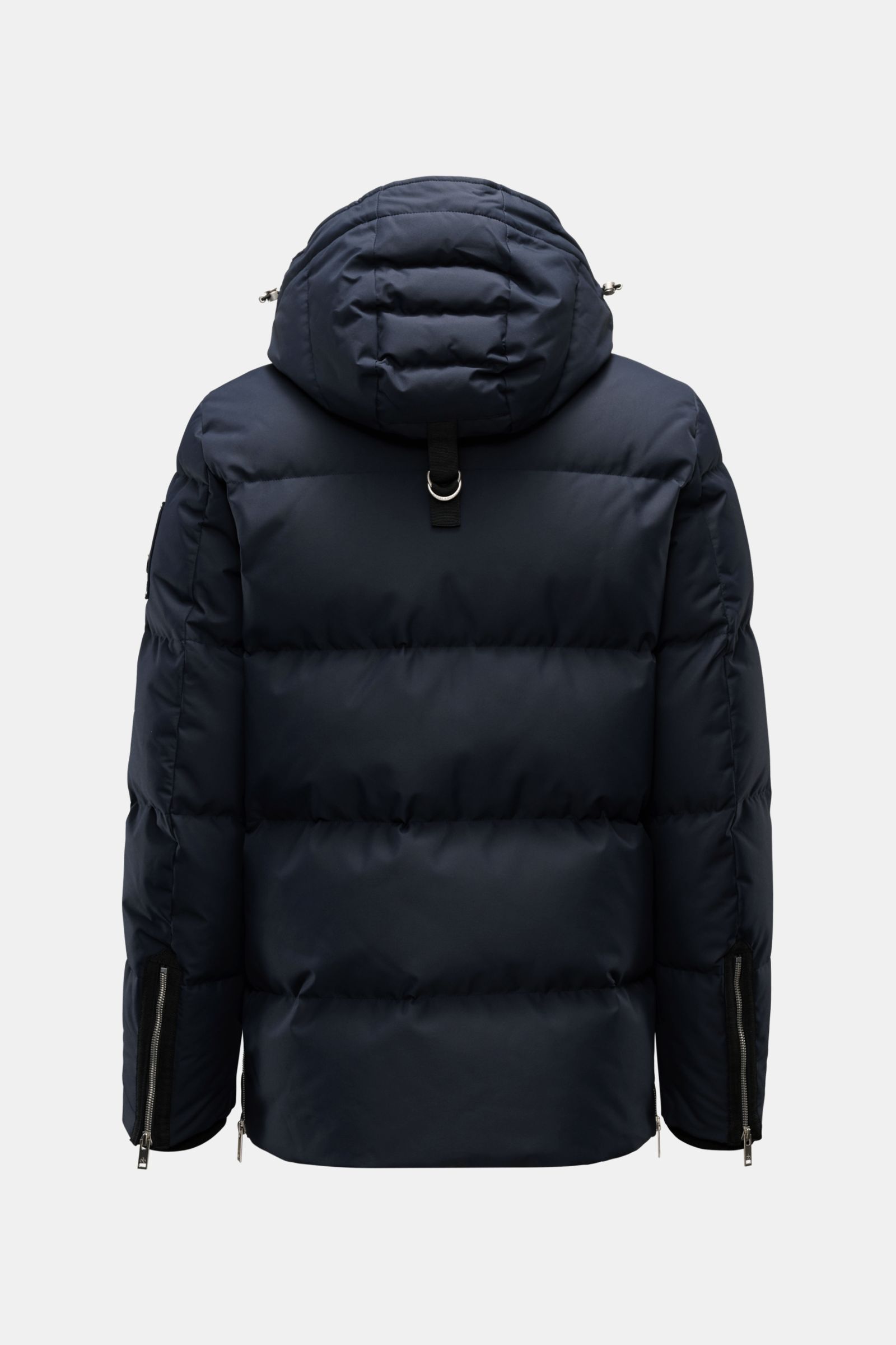 Rückansicht der Moose Knuckles Daunenjacke 'Cloud 3Q' navy mit abnehmbarer Kapuze, Slim Fit, wind- und wasserabweisender Microfaser.