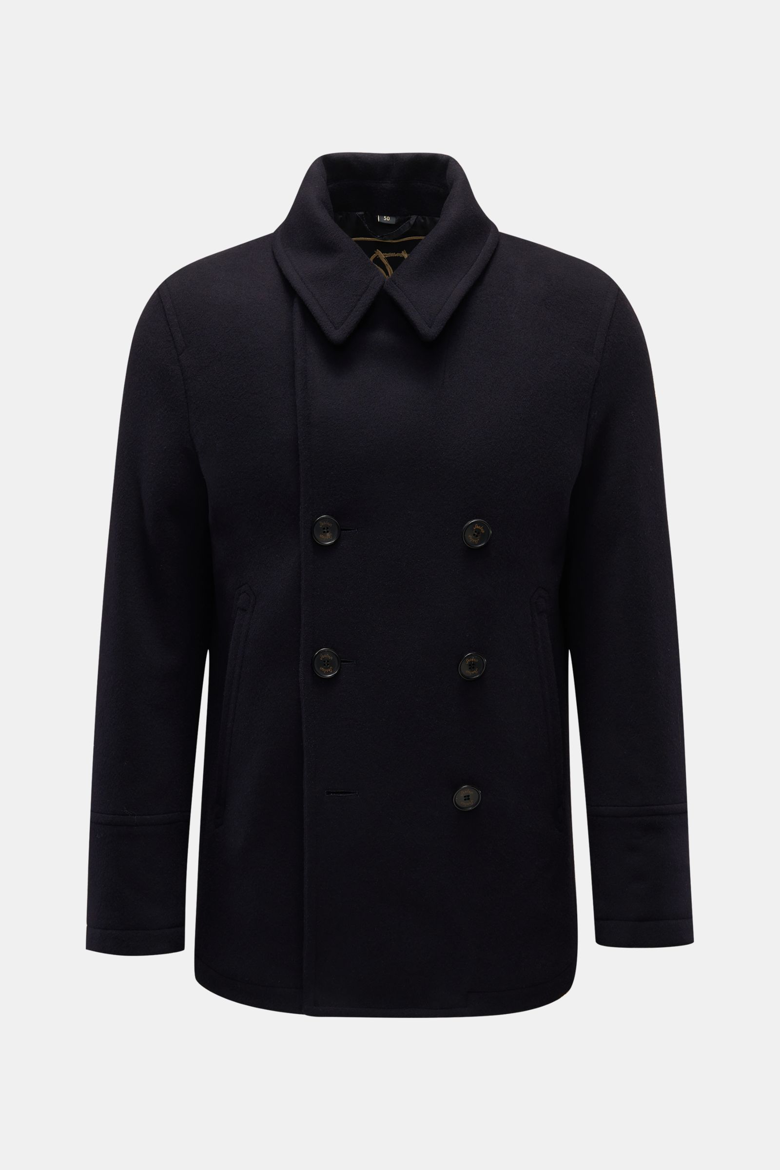 Vorderansicht der Sealup Cabanjacke 'Amalfi Peacoat' dark navy aus Wolle und Cashmere, Slim Fit, zweireihig mit breitem Reverskragen und schrägen Leistentaschen.