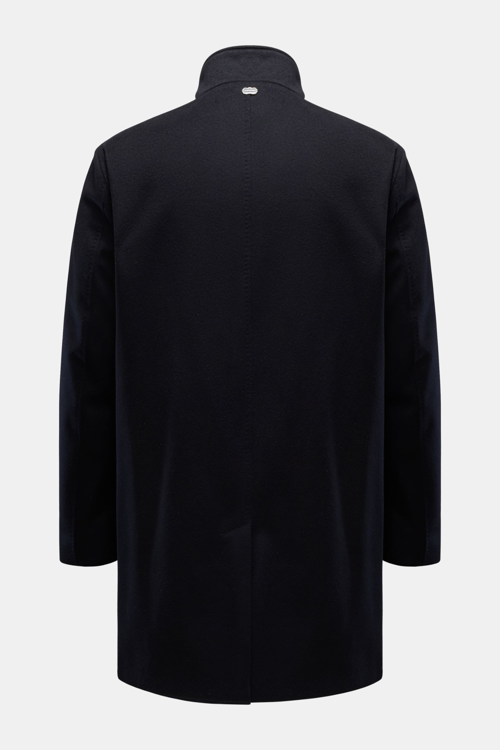 Rückansicht der Agnona Cashmere Jacke navy, Slim Fit mit reiner Cashmere-Qualität, leichter Microfaser-Wattierung, Rückenmittelschlitz und Metall-Emblem.