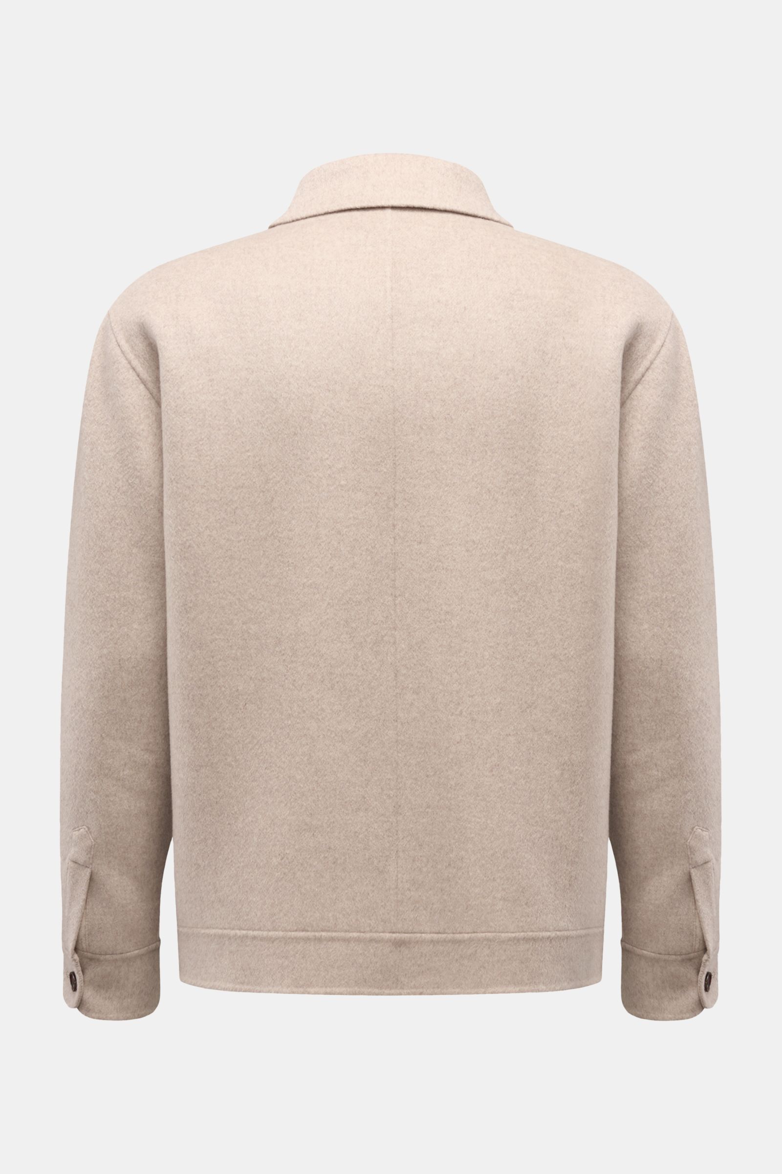 Arma Overshirt 'Jur' beige aus reiner Wolle, weich, Regular Fit, von hinten mit Umlegekragen und Knopfärmeln, ungefüttert.