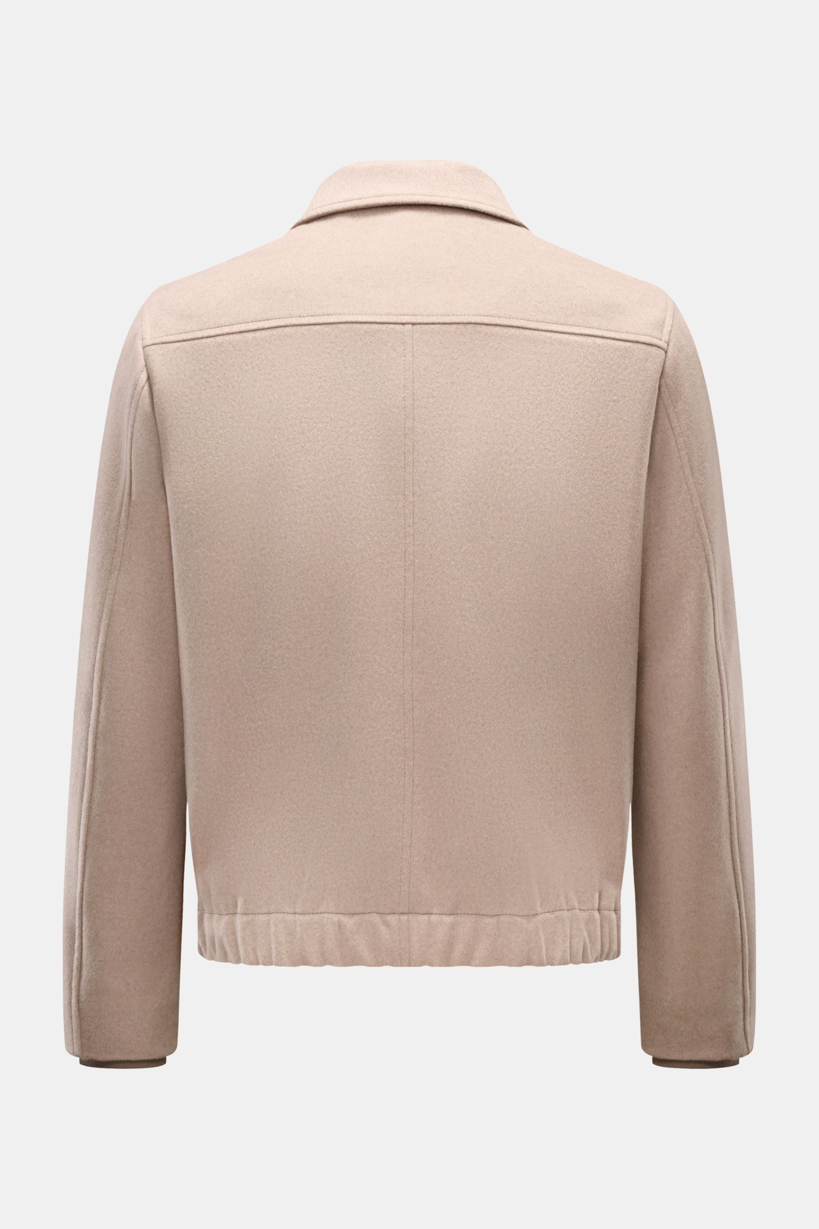 Back view of Montedoro Blouson beige made from a mix of high-quality virgin wool, cashmere, and microfiber, featuring slim fit and soft texture.