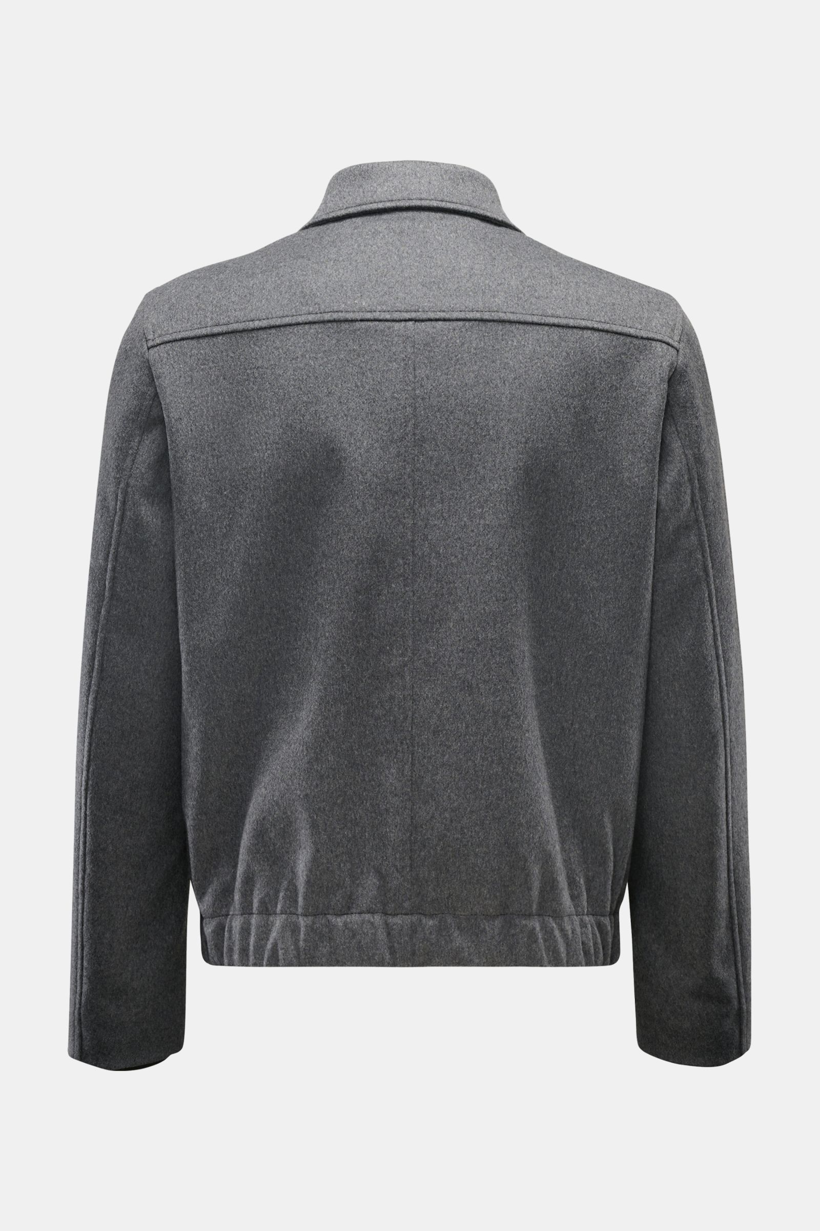 Rückansicht des Montedoro Blouson grau meliert aus Schurwolle-Mix, Slim Fit, Umlegekragen, elastischem Saum, weichem Griff und Rippbündchen.