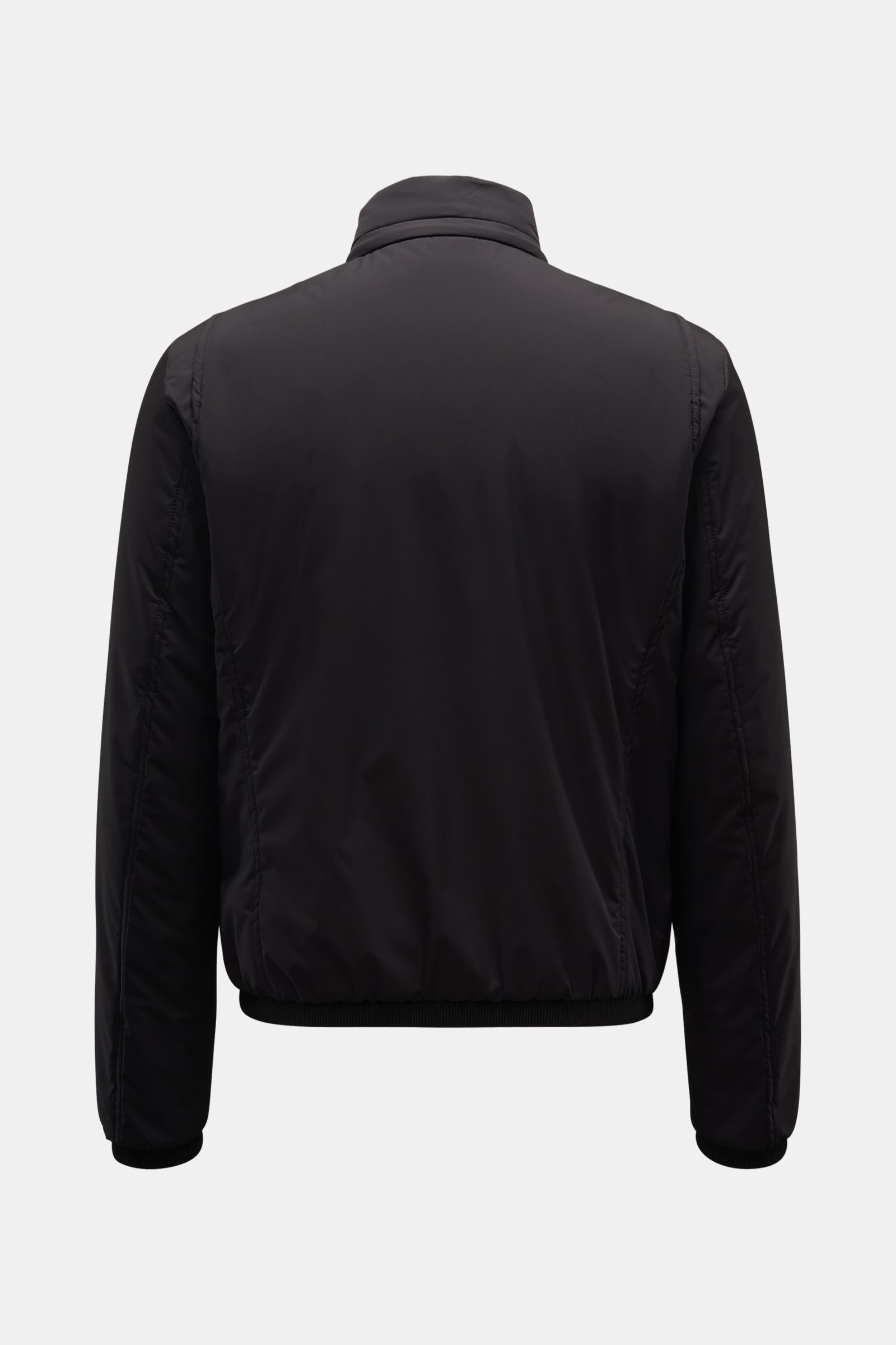 Moorer Blouson 'Stazio' schwarz, Rückansicht, Slim Fit, wasserabweisende Microfaser, leichte Wattierung, Kapuze im Kragen, Zipper-Taschen, elastische Abschlüsse