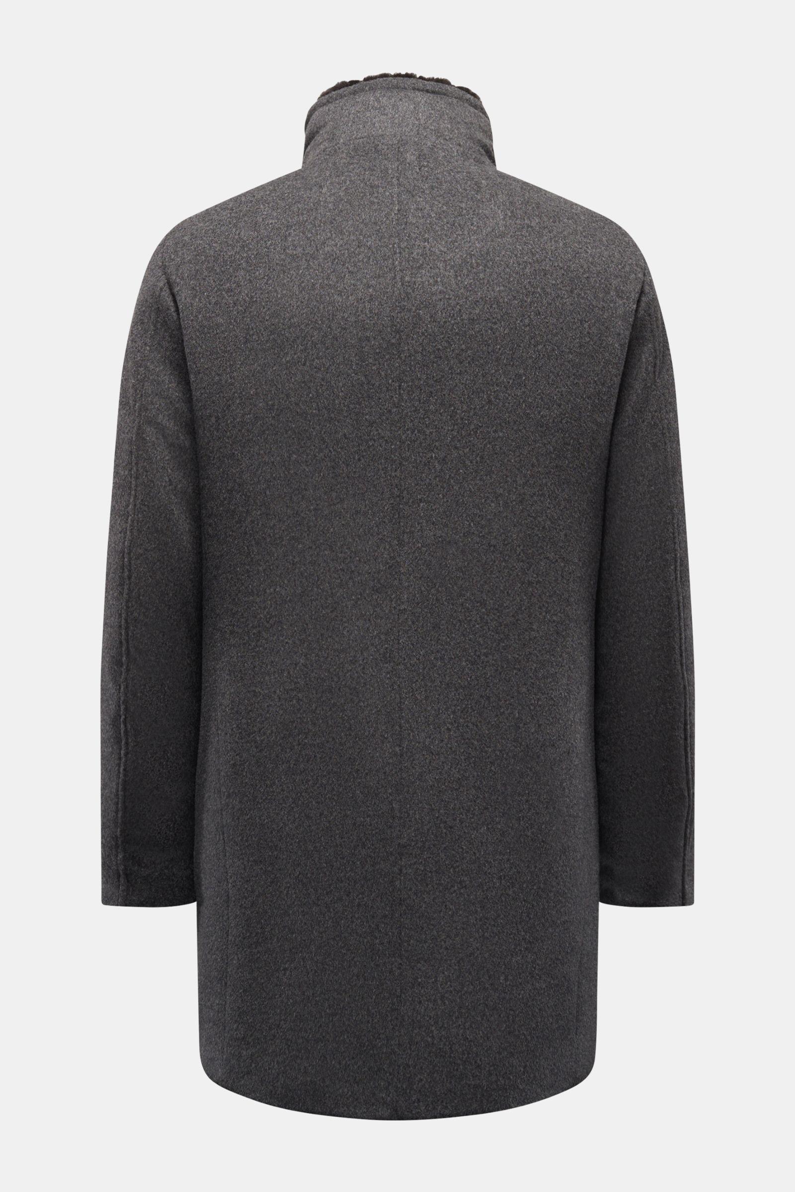 Rear view of the Moorer Down jacket 'Bond' grey mottled, showing its wool-cashmere blend, slim fit, and timeless design.

Description: Italian tailoring meets functionality: This down jacket by MOORER keeps you comfortably warm even at temperatures down t