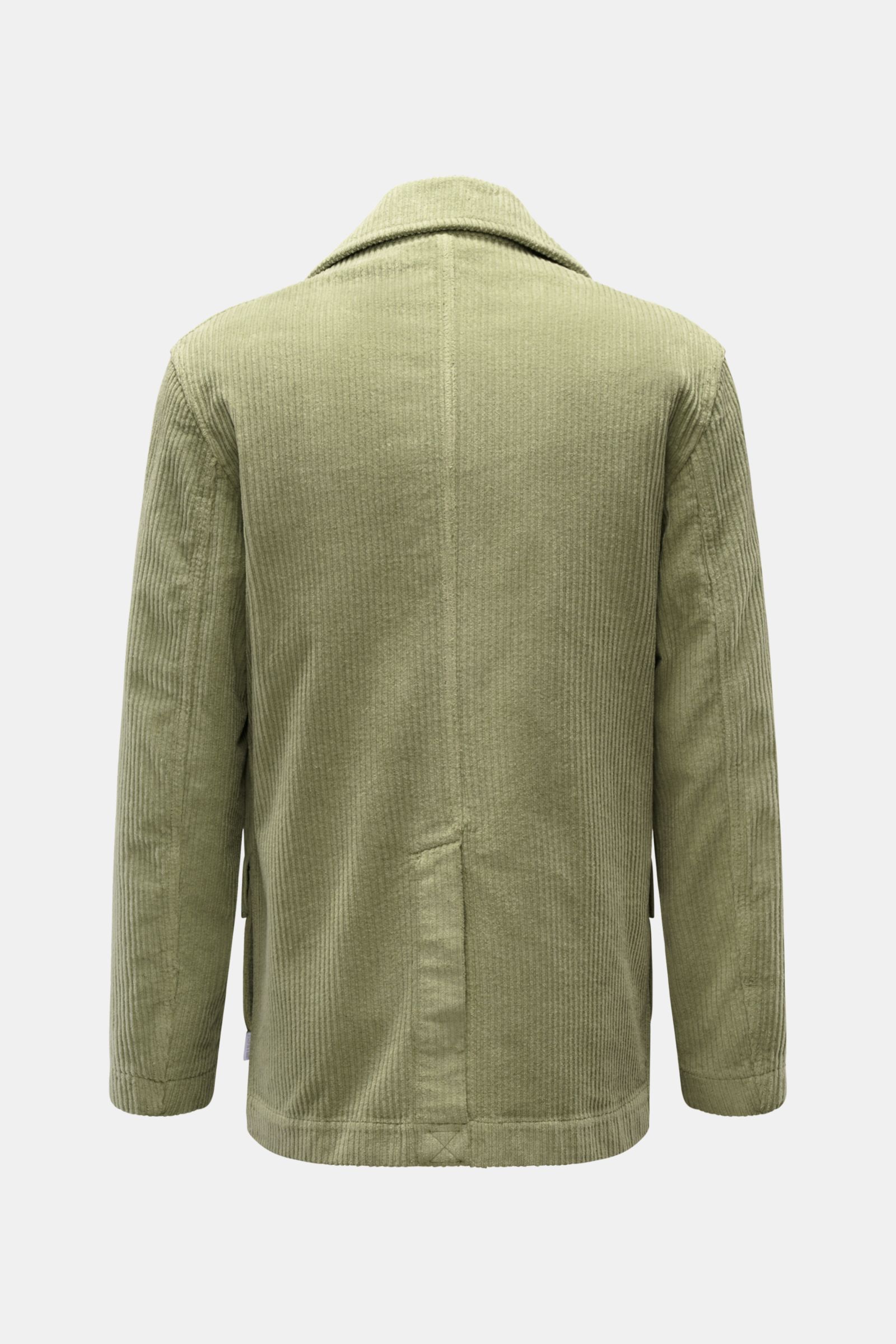 04651/ A trip in a bag Cord-Cabanjacke salbei, Rückansicht, Slim Fit, voluminöser Baumwoll-Breitcord, Rückenmittelschlitz, breiter Reverskragen.