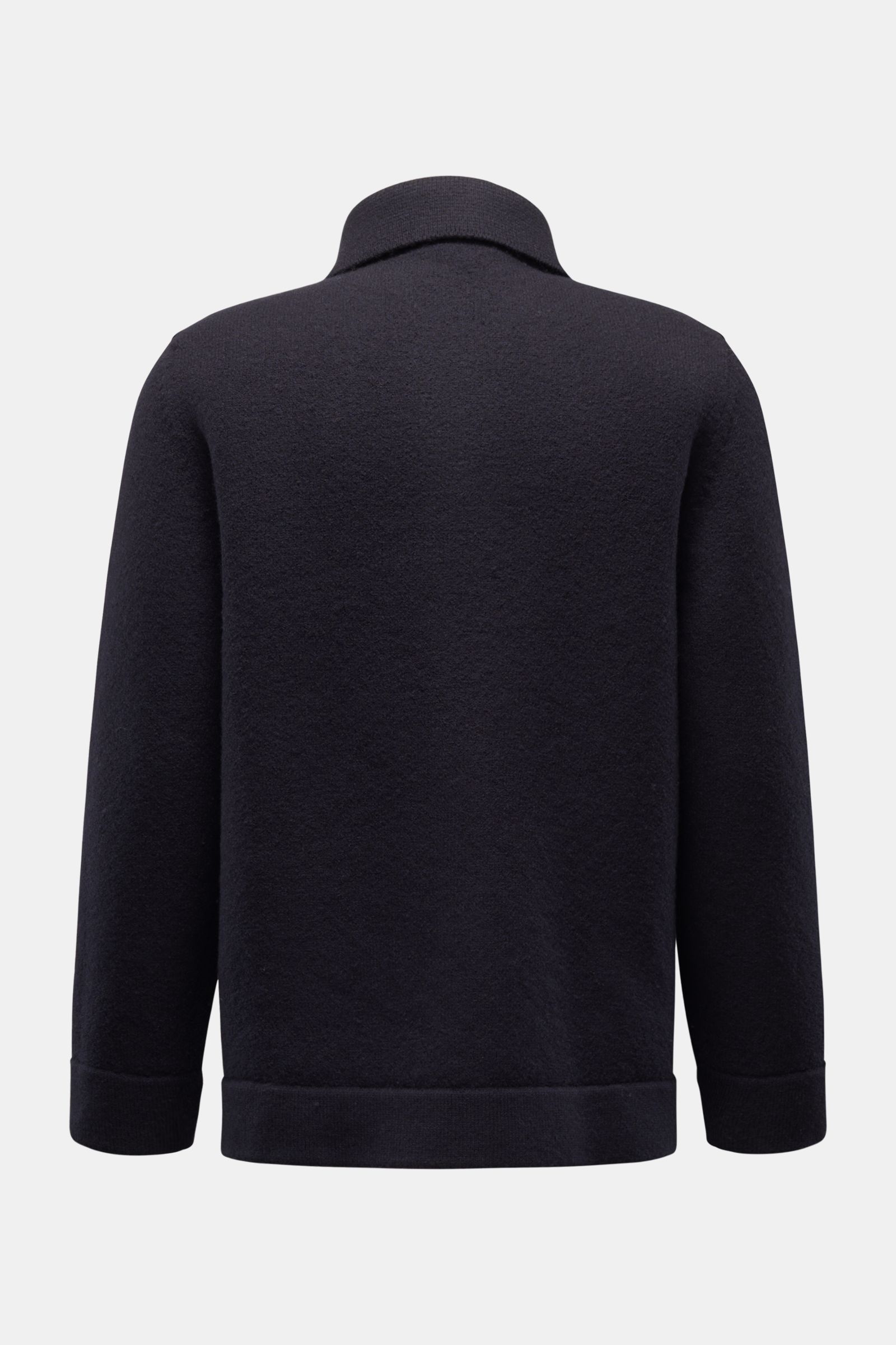 04651/ A trip in a bag Woll-Overshirt 'Boiled Blouson' navy Rückansicht, Slim Fit, gekochte Wolle, Umlegekragen, Rippbündchen, robuste Struktur.