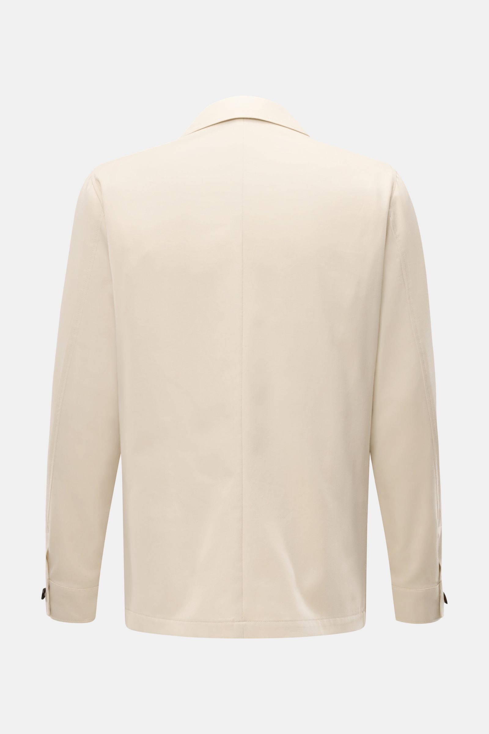 Corneliani Jacke creme, Rückansicht, Slim Fit, elastische Baumwolle, Umlegekragen, Manschettenärmel, aufgesetzte Taschen, fünf Knöpfe.