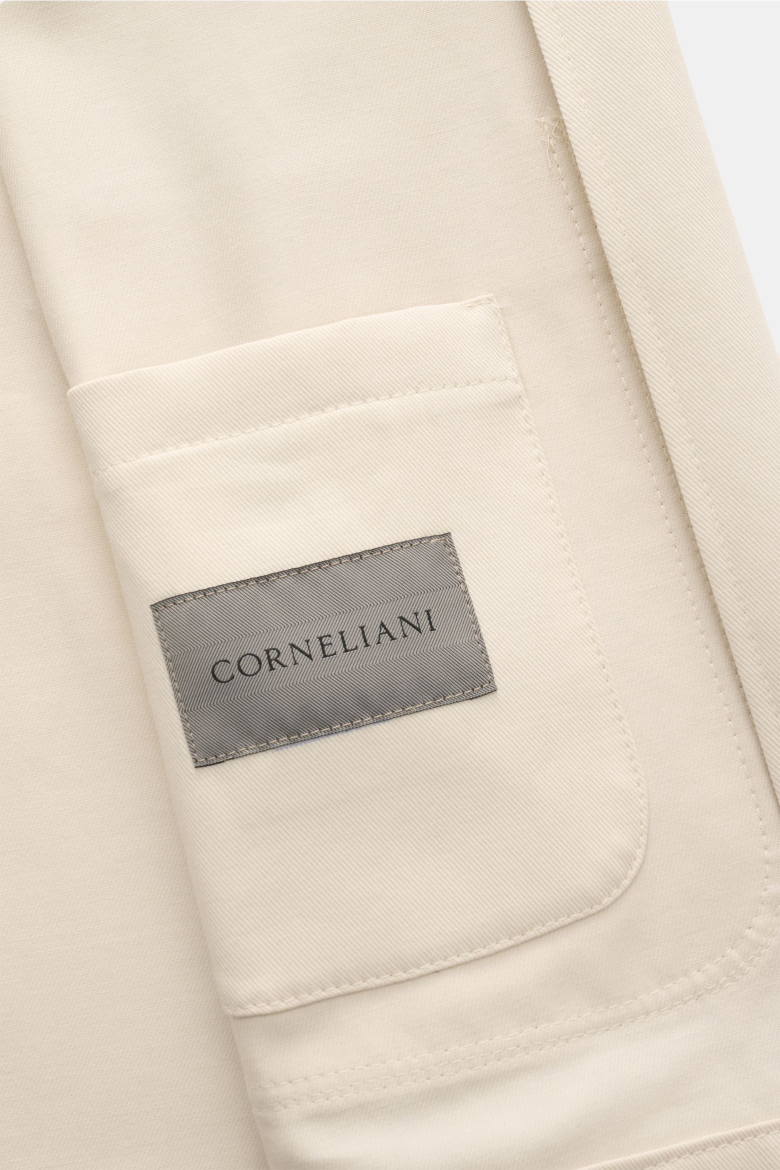 Corneliani Jacke creme in elastischer Baumwollqualität, Detailaufnahme der Innentasche mit Label, weicher Griff, Slim Fit, klare Silhouette.