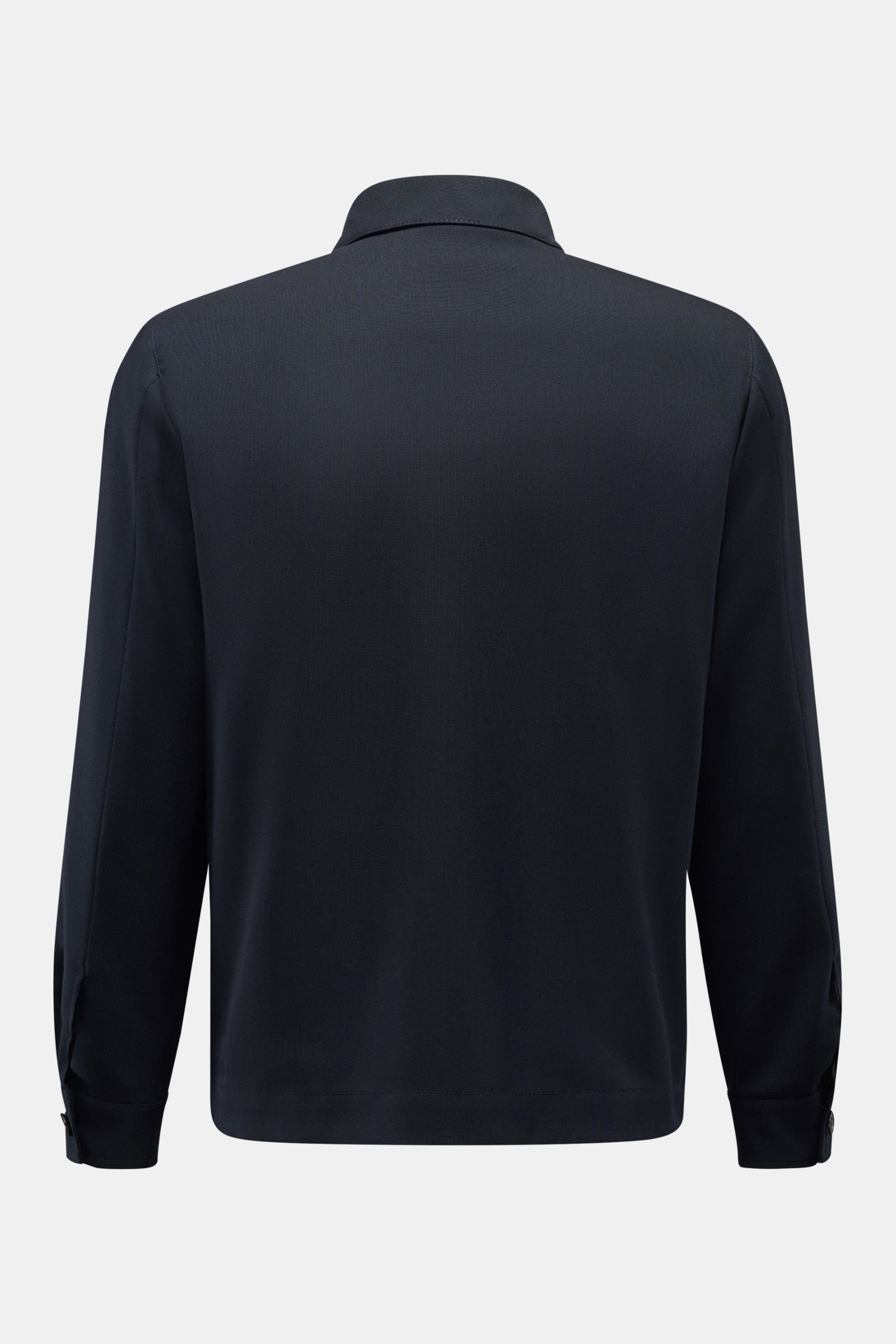 Rückansicht der ungefütterten Windsor Jacke 'Lavoro' navy aus reiner Schurwolle mit Umlegekragen, langen Ärmeln und kurzem Seitenschlitz.