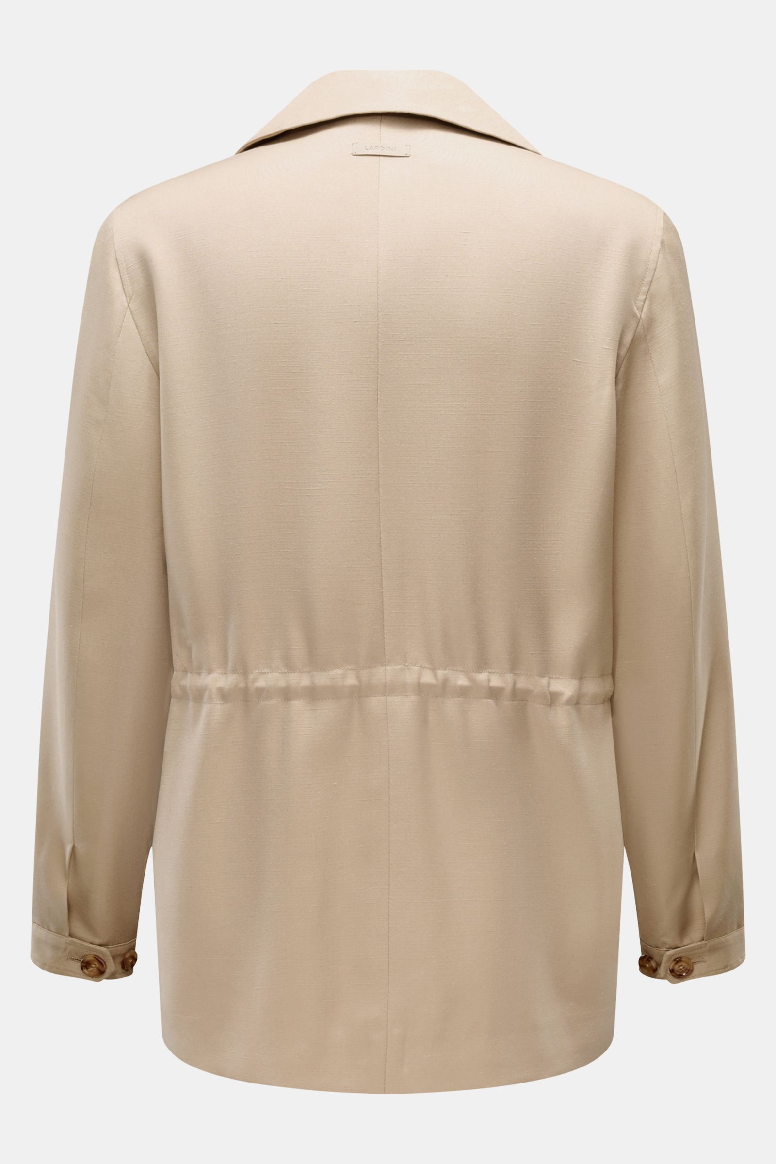 Lardini Jacke 'Panosh' beige, Übergangsjacke aus Viskose-Seide, Slim Fit, regulierbare Taille, Rückansicht mit glattem Griff.