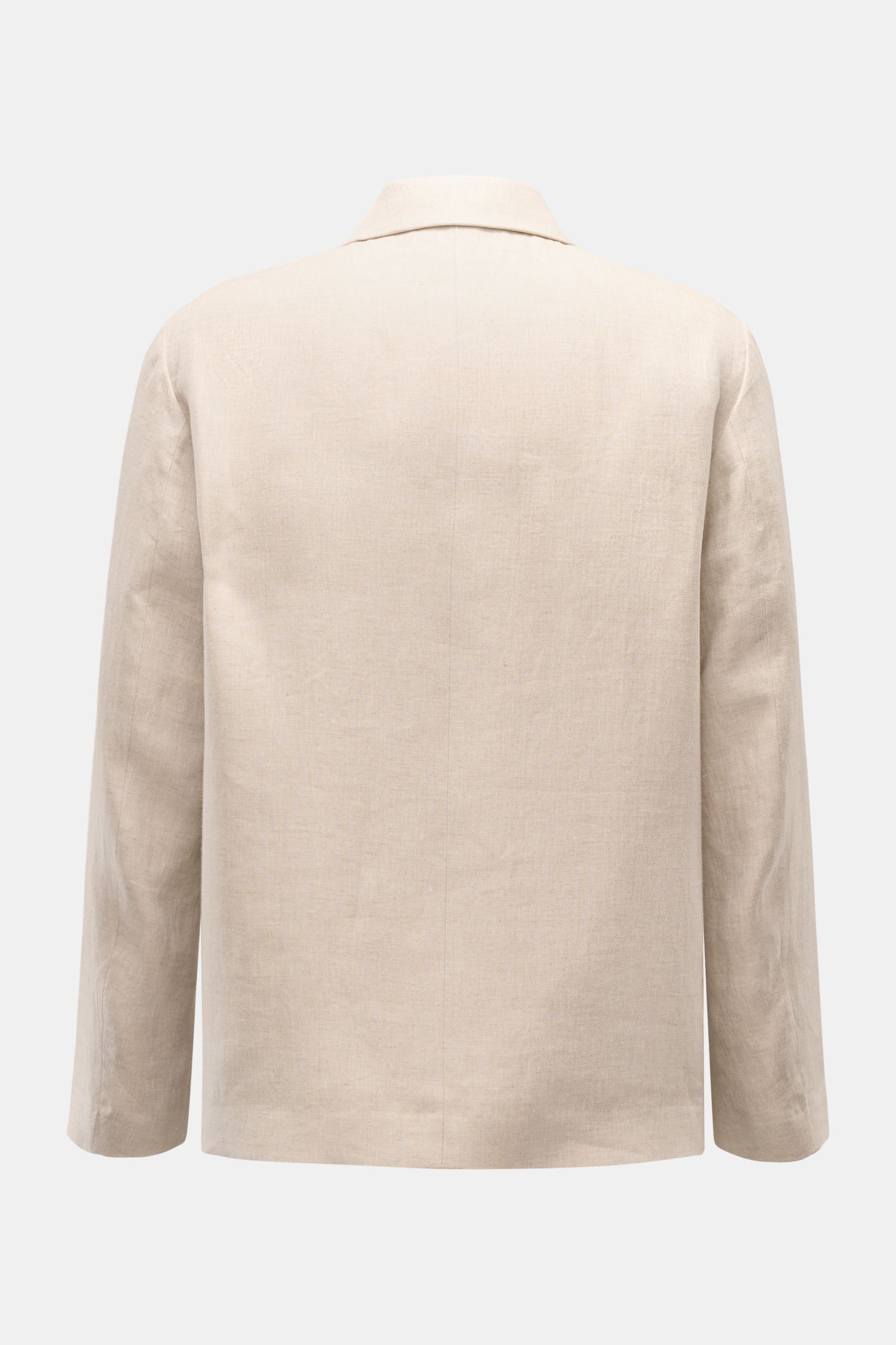 Rückansicht der beige melierten Lardini Leinenjacke 'Pastone' mit Umlegekragen und feinem Fischgrat-Gewebe aus purem Leinen.