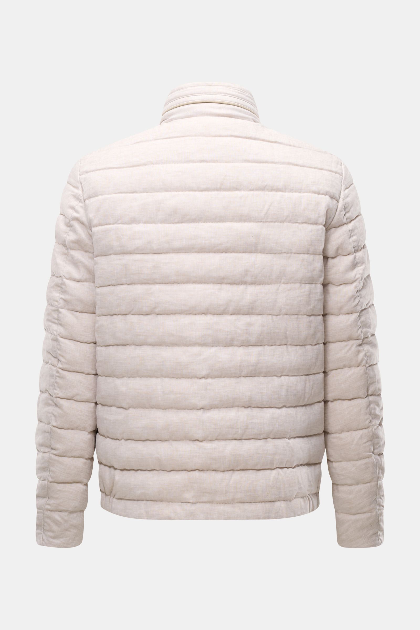 Moorer Daunenjacke 'Alec' beige meliert, Rückansicht, reine Leinen-Steppjacke mit Slim Fit, leichter Daunenfüllung, Kapuze im Kragen.