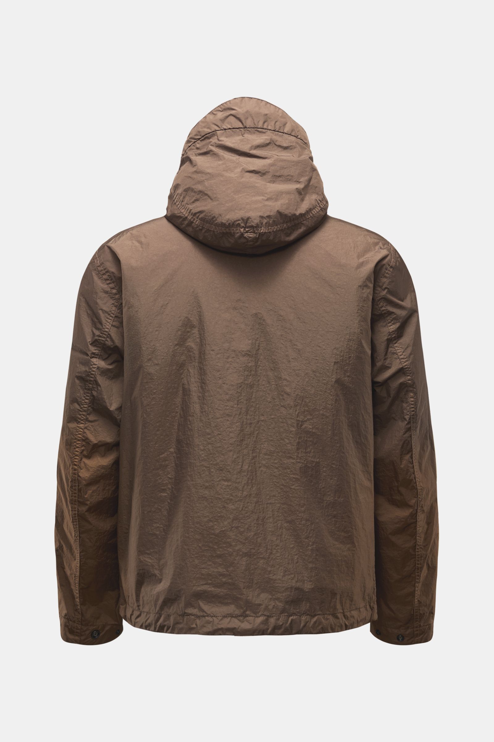 Stone Island Jacke 'Garment Dyed Crincle Reps NY' braun, Rückansicht, ultraleicht, wasserabweisend, windblockend, Slim Fit, Kapuze, Zwei-Wege-Reißverschluss.