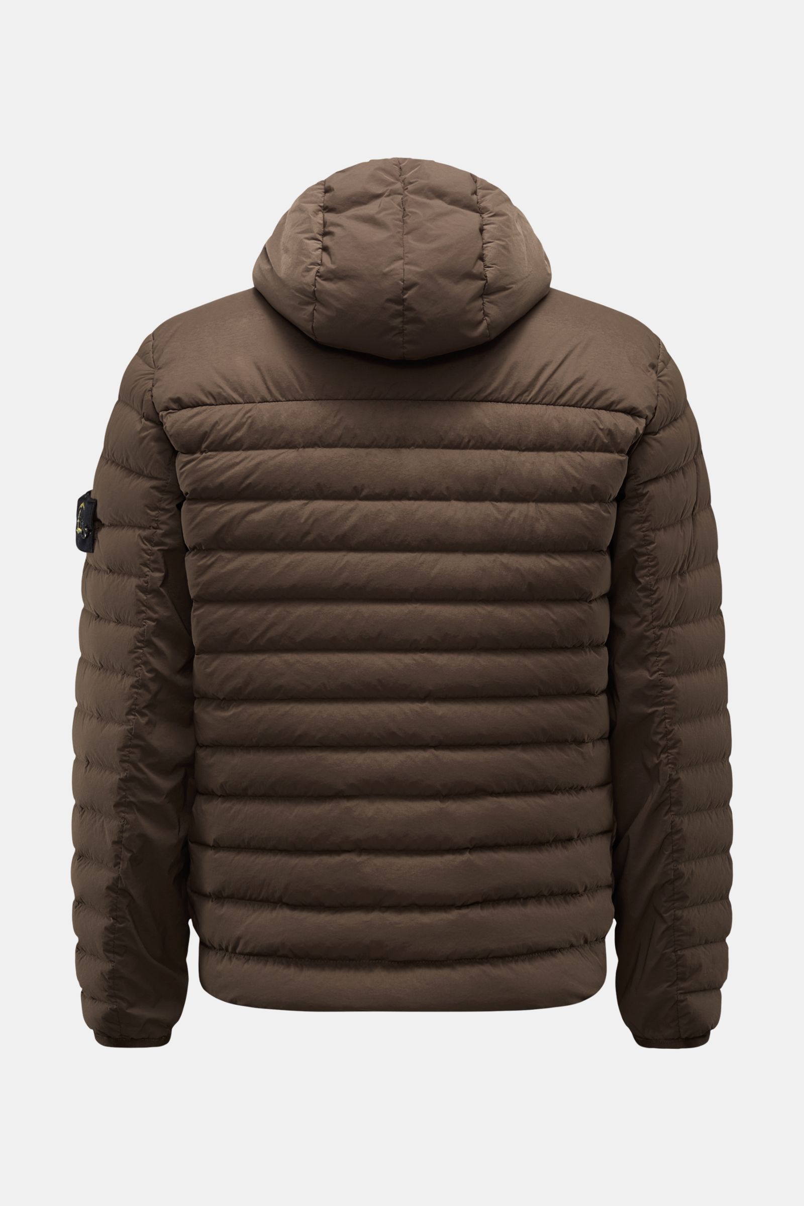 Stone Island Daunenjacke 'Seamless Tunnel Nylon Down-TC' braun, Rückansicht, Kapuze, leicht elastisch, wasserabweisend, Slim Fit, Kompass-Badge.