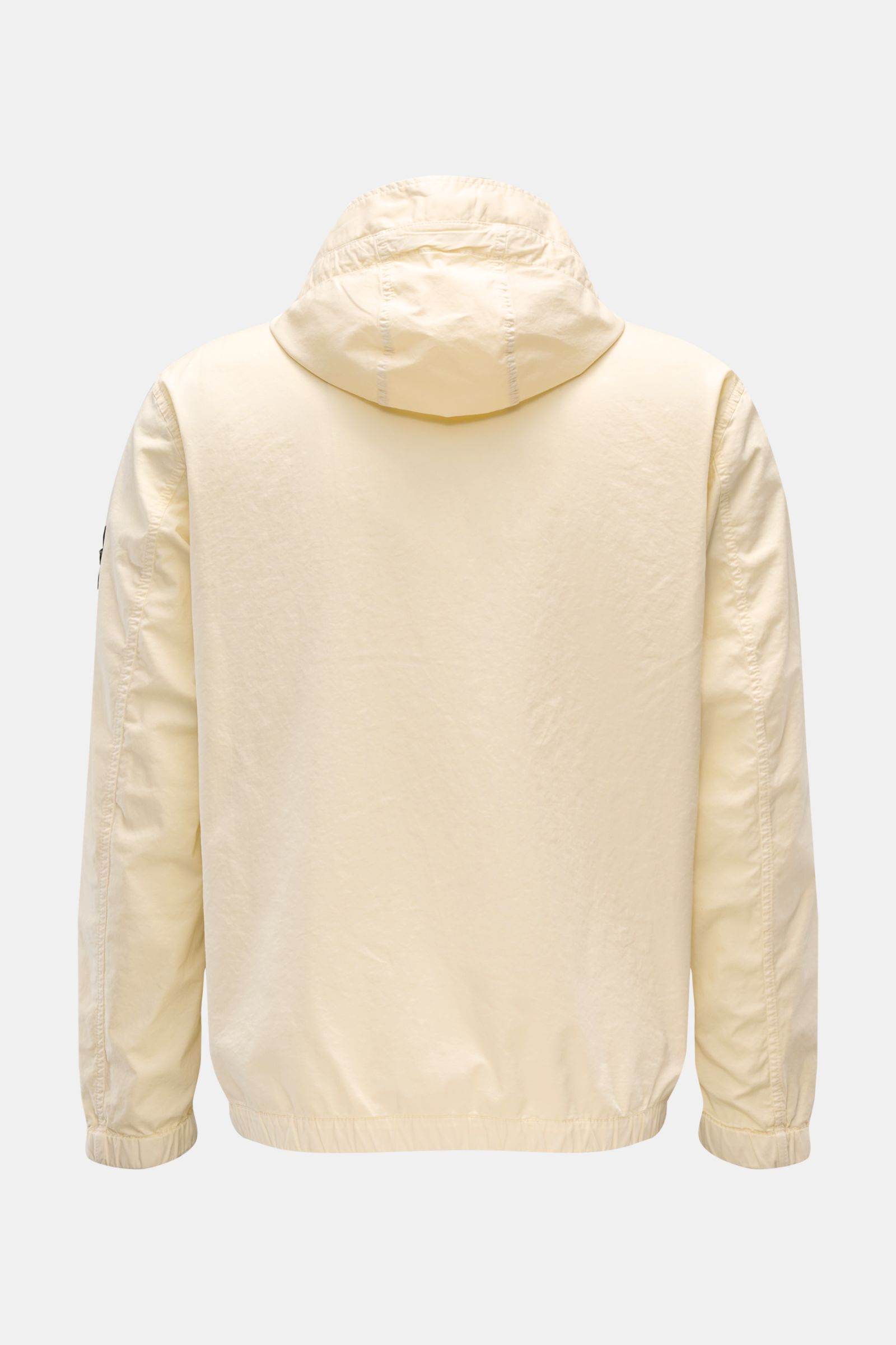 Stone Island Blouson 'Stretch Cotton Twill-TC' creme, Rückansicht mit Kapuze, elastischer Bund, Slim Fit, leichter Baumwolle, sportiv und weich.