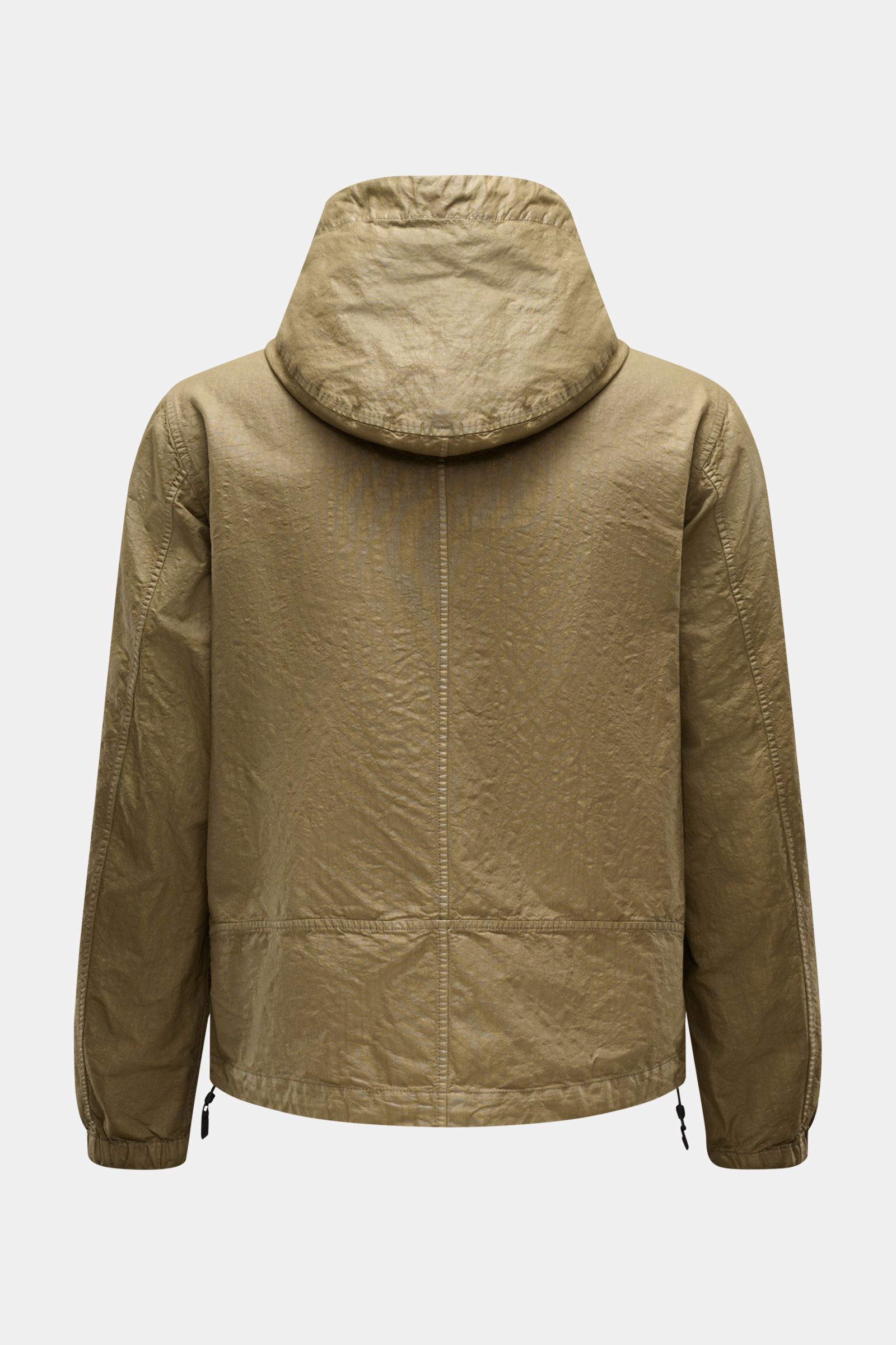 Stone Island Jacke 'Organic-Look Nylon Panama-TC' oliv, Rückansicht, Slim Fit, Microfaser-Canvas, wasserabweisend, Kapuze, elastische Bündchen.