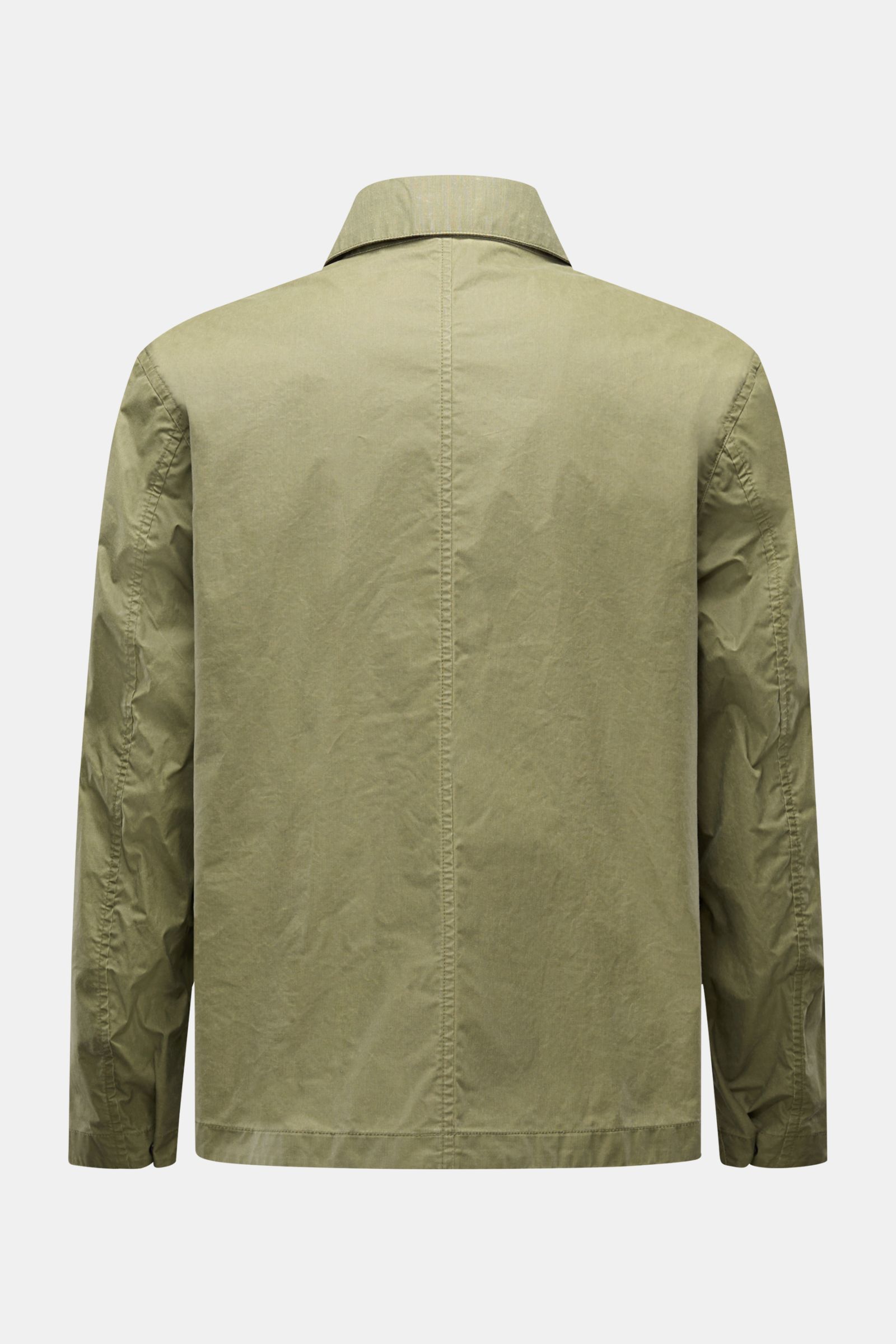Back view of the Stone Island Wachsjacke 'Waxed Pigment Cotton Tela' oliv, a waxed cotton-polyester canvas jacket with a regular fit and collar.

Innovativ wie gewohnt und prädestiniert für unbeständiges Wetter ist die Wachsjacke 'Waxed Pigment Cotton 