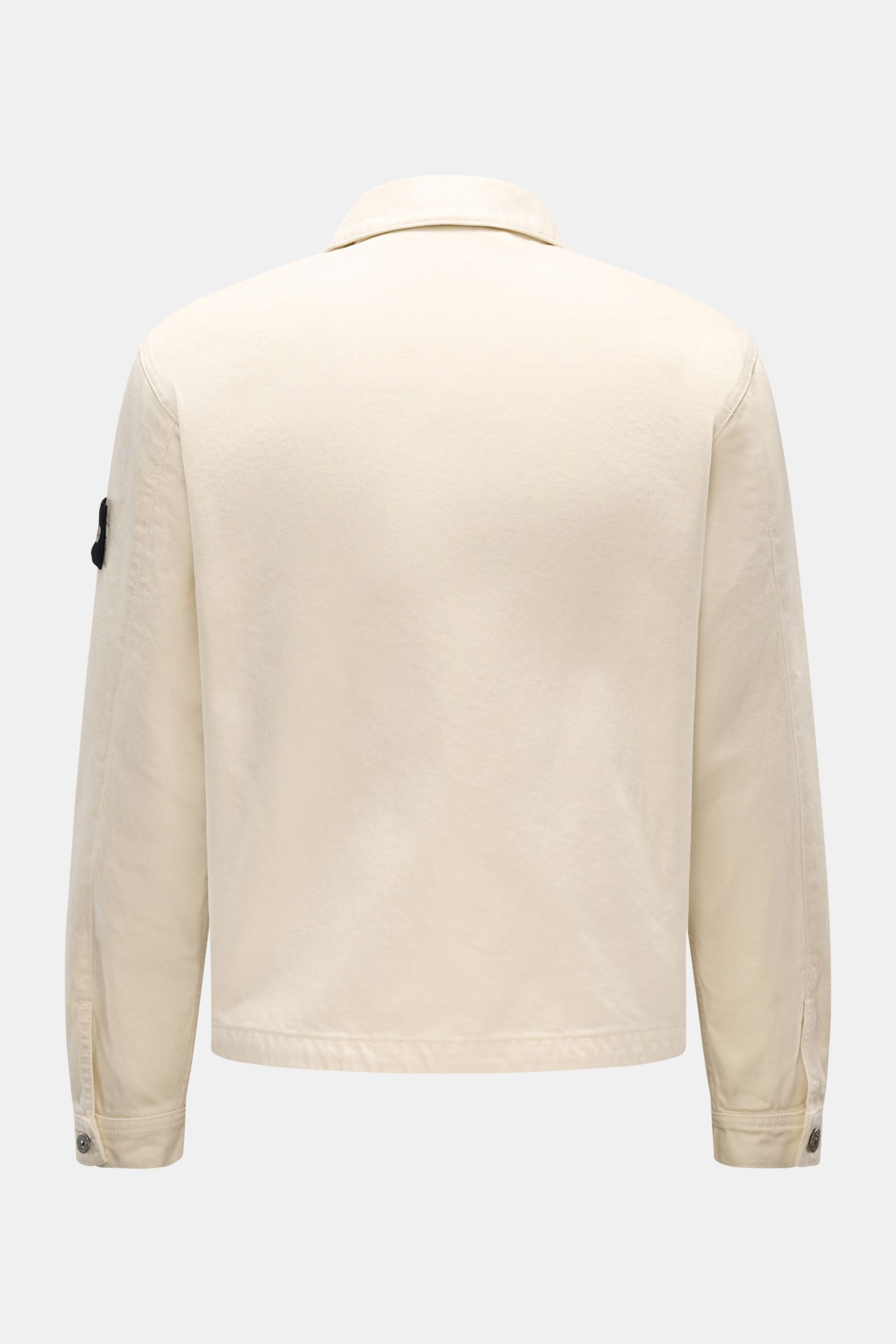 Stone Island Jeansjacke 'Light Bull Denim-TC' creme, Rückansicht, Slim Fit, wasserabweisend, Baumwolle, Kompass-Badge am Ärmel, Knopfärmel.