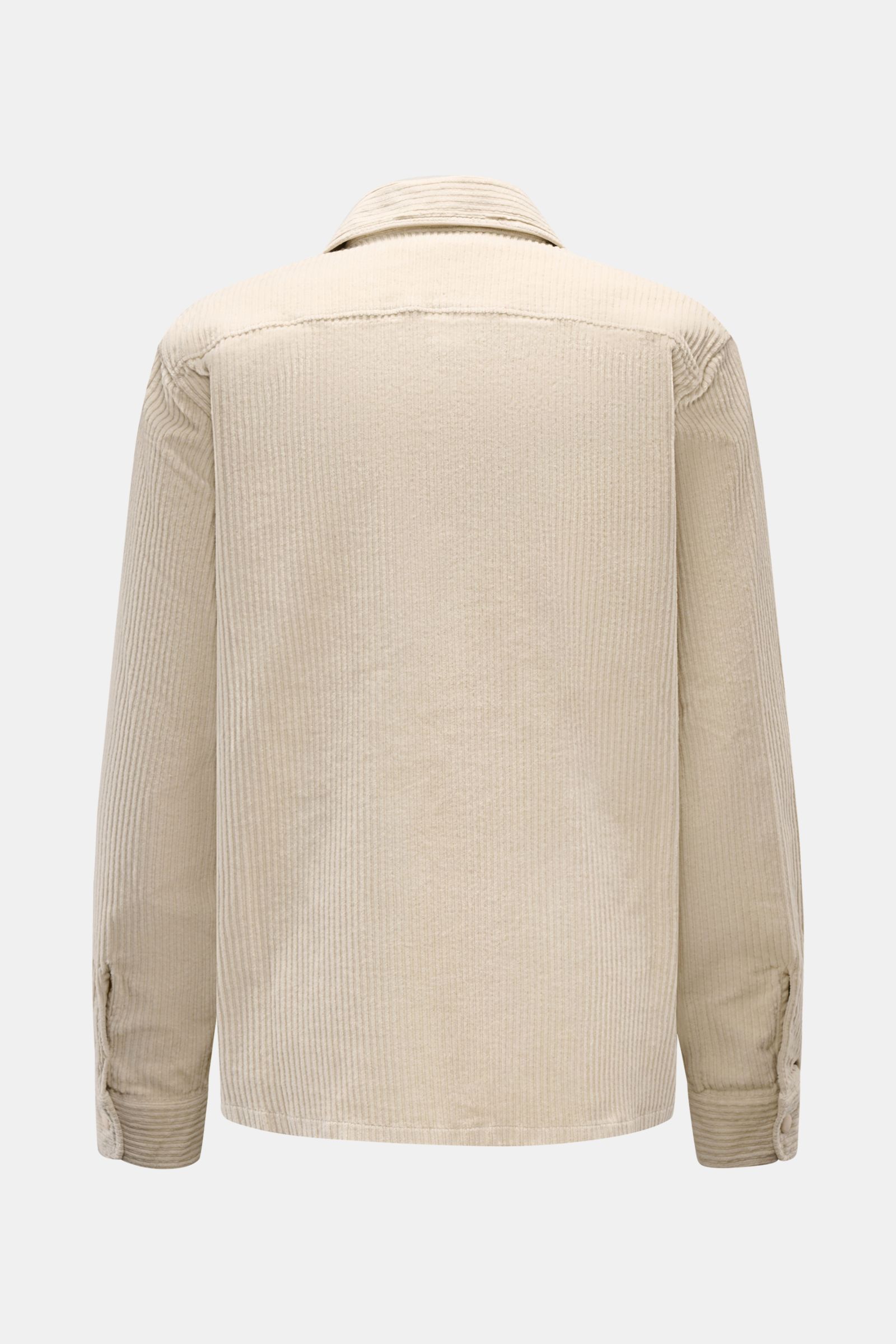 Rückansicht des 04651/ A trip in a bag Cord-Overshirt sand aus leicht elastischem Baumwoll-Cord im Regular Fit mit Manschetten.