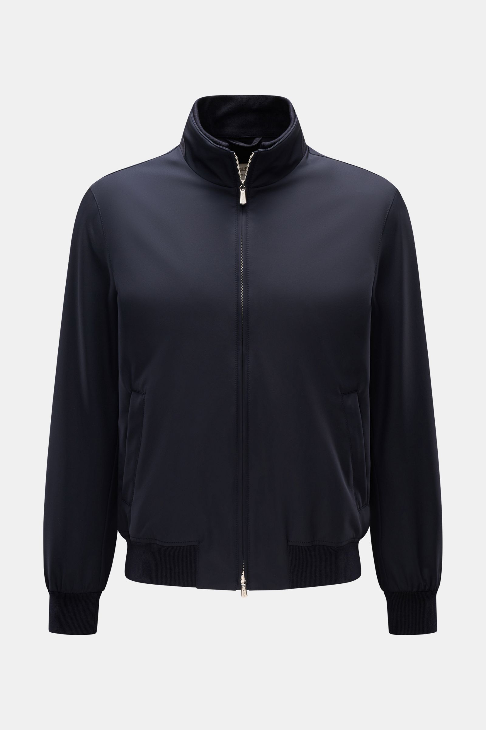 Mandelli Blouson navy, frontale Ansicht, Slim Fit Blouson mit Stehkragen, Zwei-Wege-Reißverschluss, elastischen Bündchen, Microfaser, glattem Griff, zwei Innentaschen.