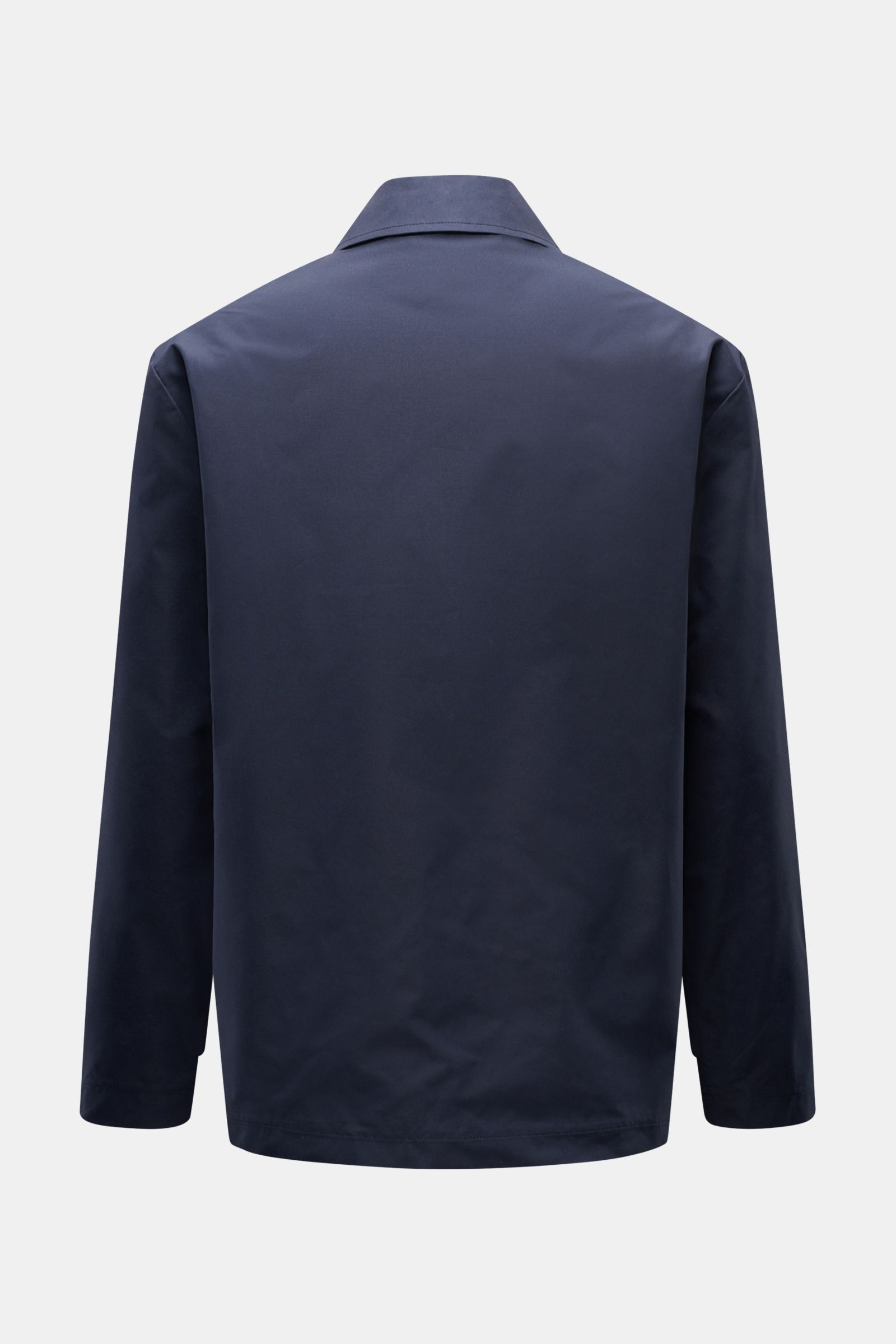 Back view of Doppiaa Jacket 'Aarneis' navy in high-quality microfibre with slim fit, turn-down collar, and unconstructed design, perfect for transitional seasons.