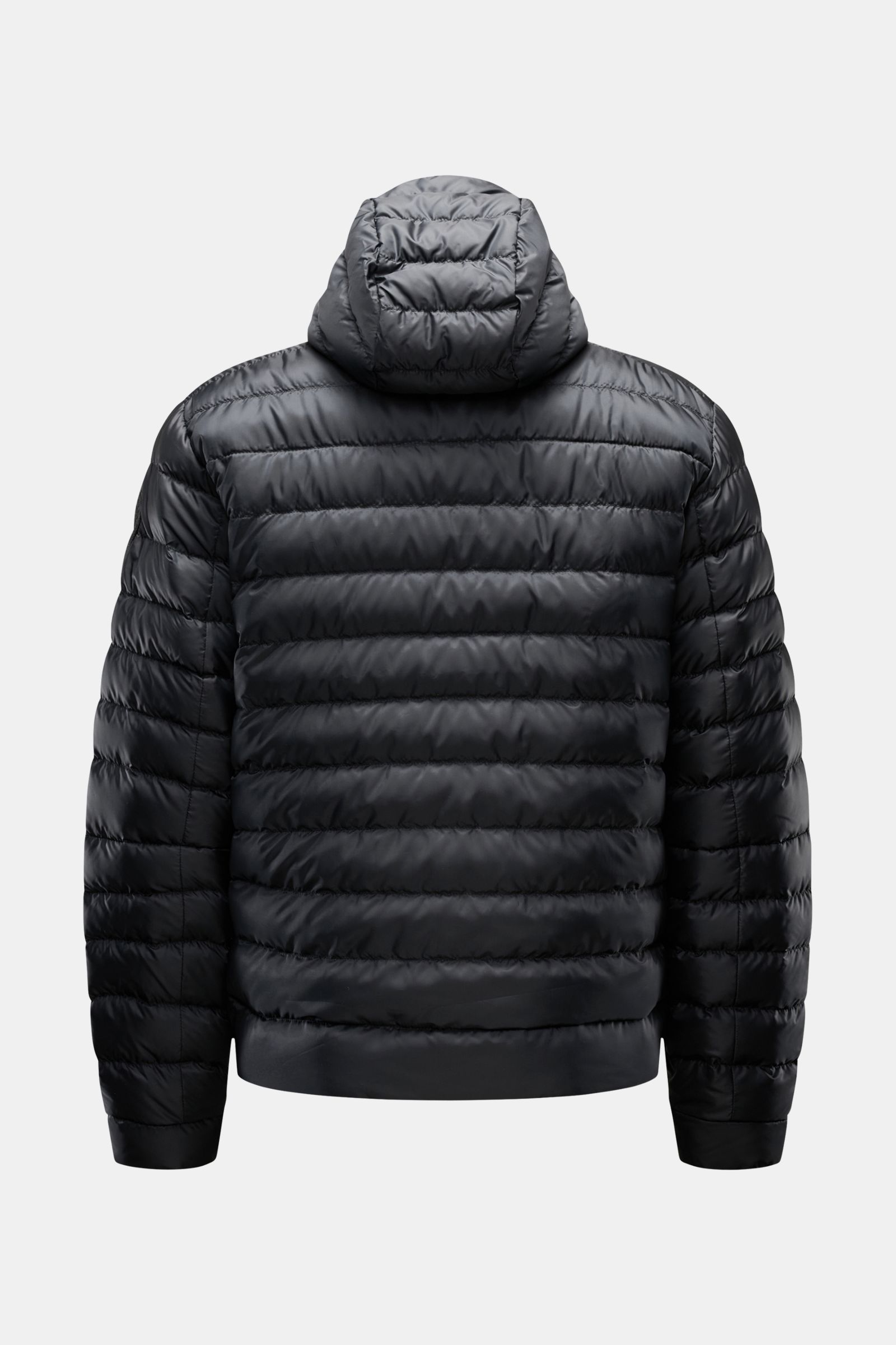 Canada Goose Daunenjacke 'Stratus Hoody' schwarz, Rückansicht, leichte, wind- und wasserabweisende Ripstop-Microfaser, wattierte Kapuze, Slim Fit, verstaubar.