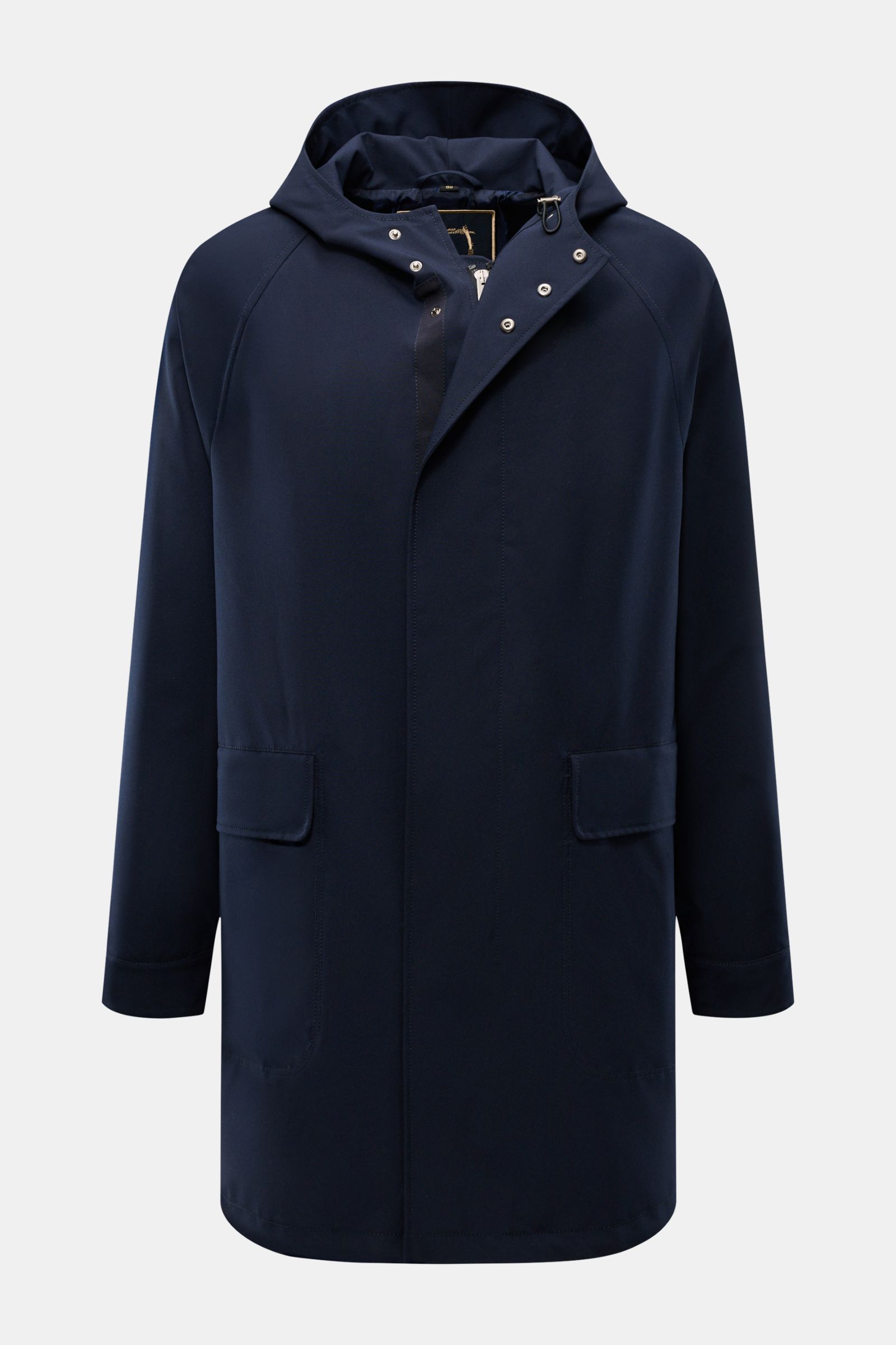 Vorderansicht des Sealup Parka 'Hurricane' navy mit Kapuze, zwei aufgesetzten Taschen, wind- und wasserabweisendem Microfaser-Material, Slim Fit und zwei-Wege-Reißverschluss.