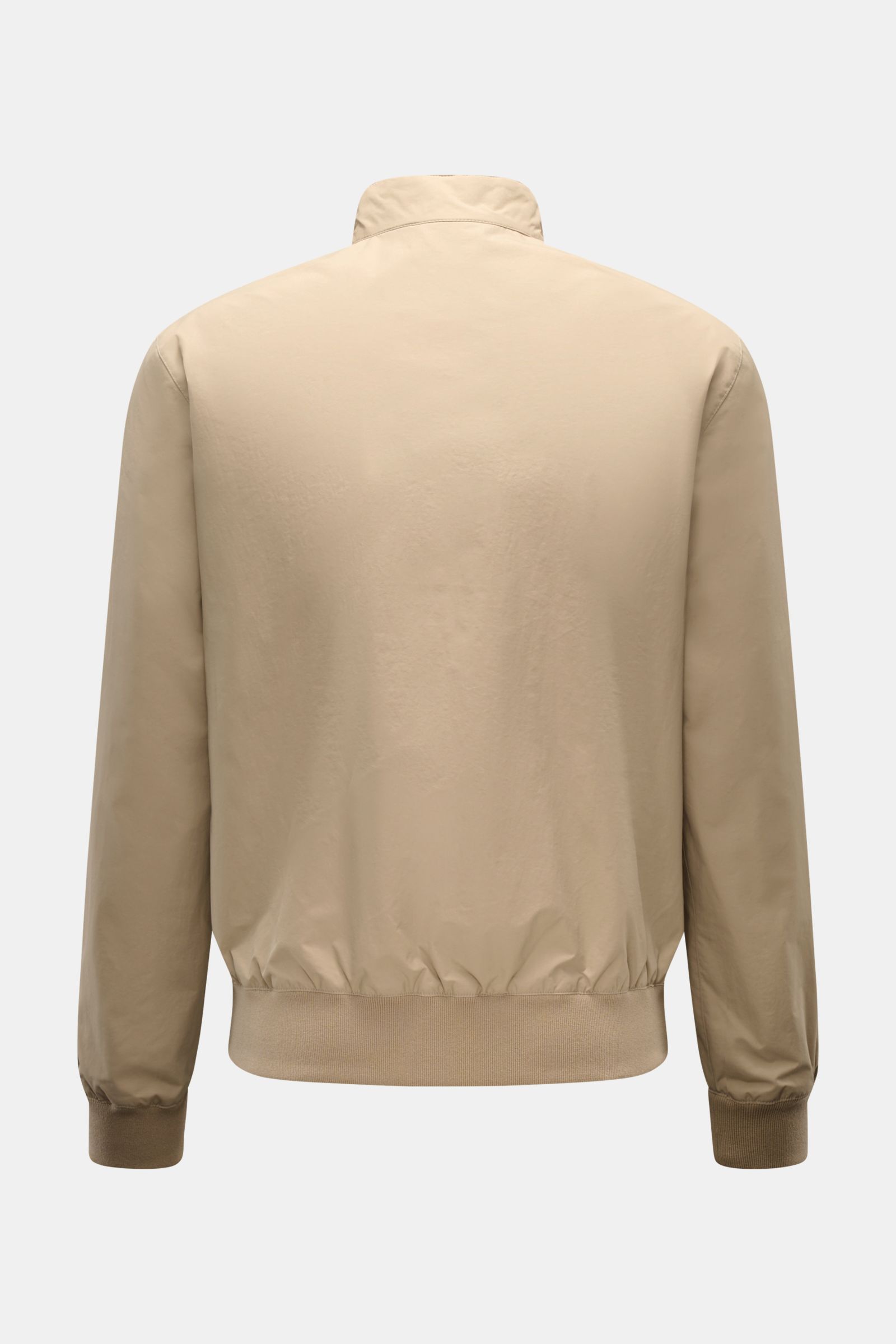 Rear view of Barbour Blouson 'Royston' beige, a slim-fit modern blouson with elasticated bands and standing collar with corduroy trim.

Description:  
Modern blouson by traditional label BARBOUR: With its short cut and signature corduroy trim on the co