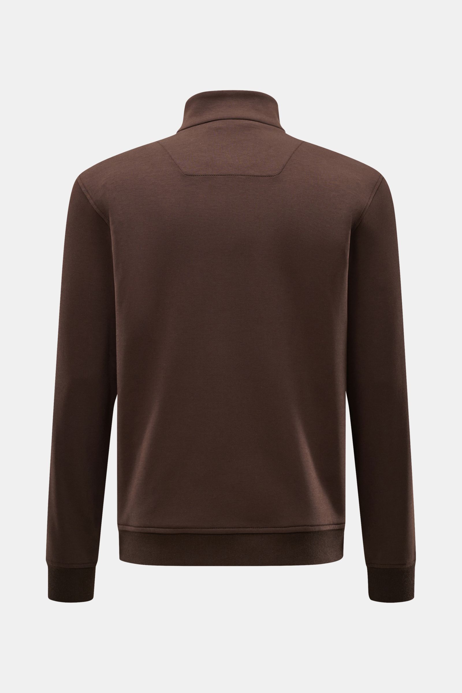 Moorer Sweatjacke 'Crispin Felpa' dunkelbraun, Slim Fit, weicher Griff, Stehkragen, elastische Bündchen, Rückansicht, Baumwoll-Mix, Sportlich-elegant.