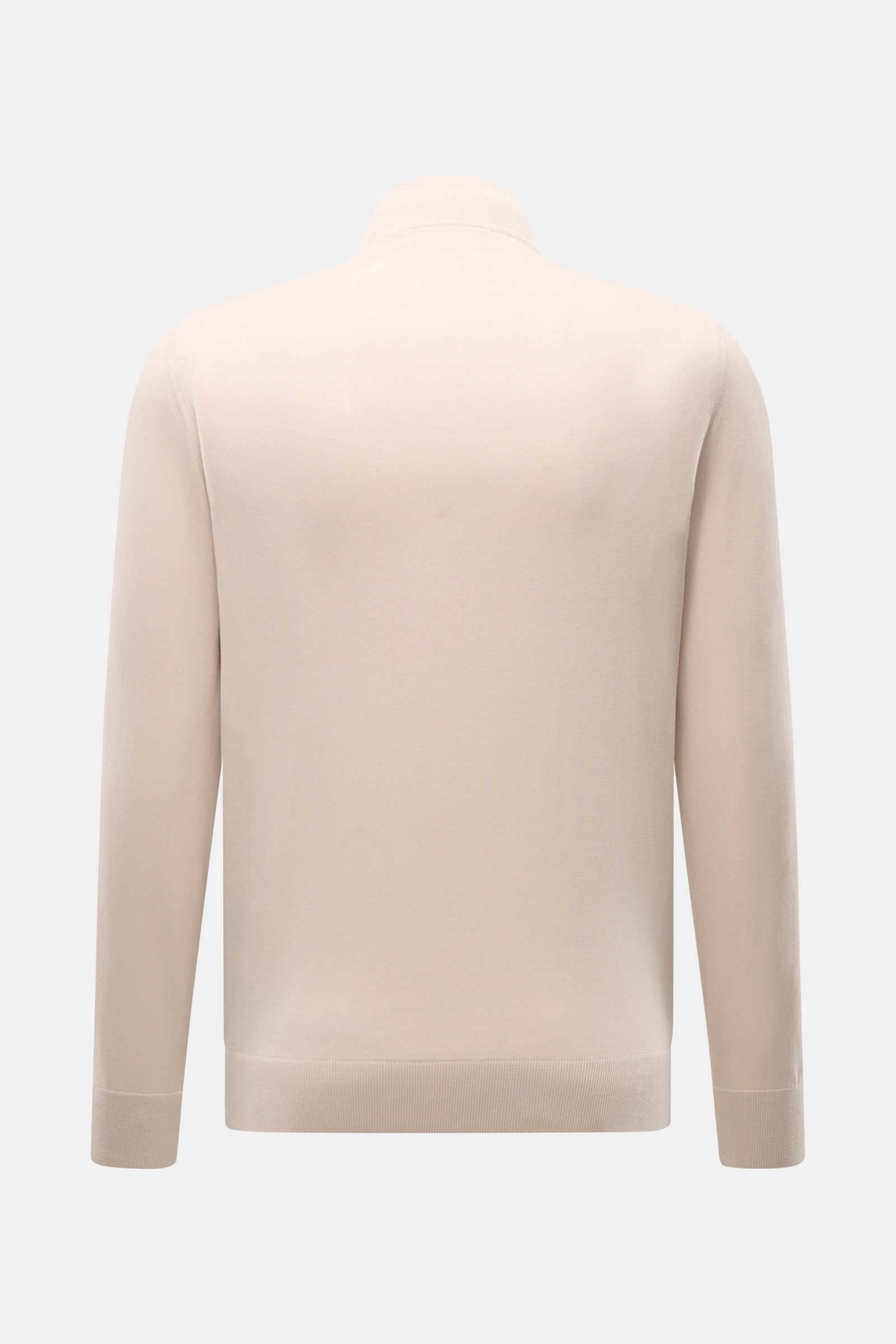 Rückansicht des sportlich-eleganten Moorer Jersey-Blouson 'Tolly' creme/beige aus reiner Baumwolle mit Stehkragen und Slim Fit.