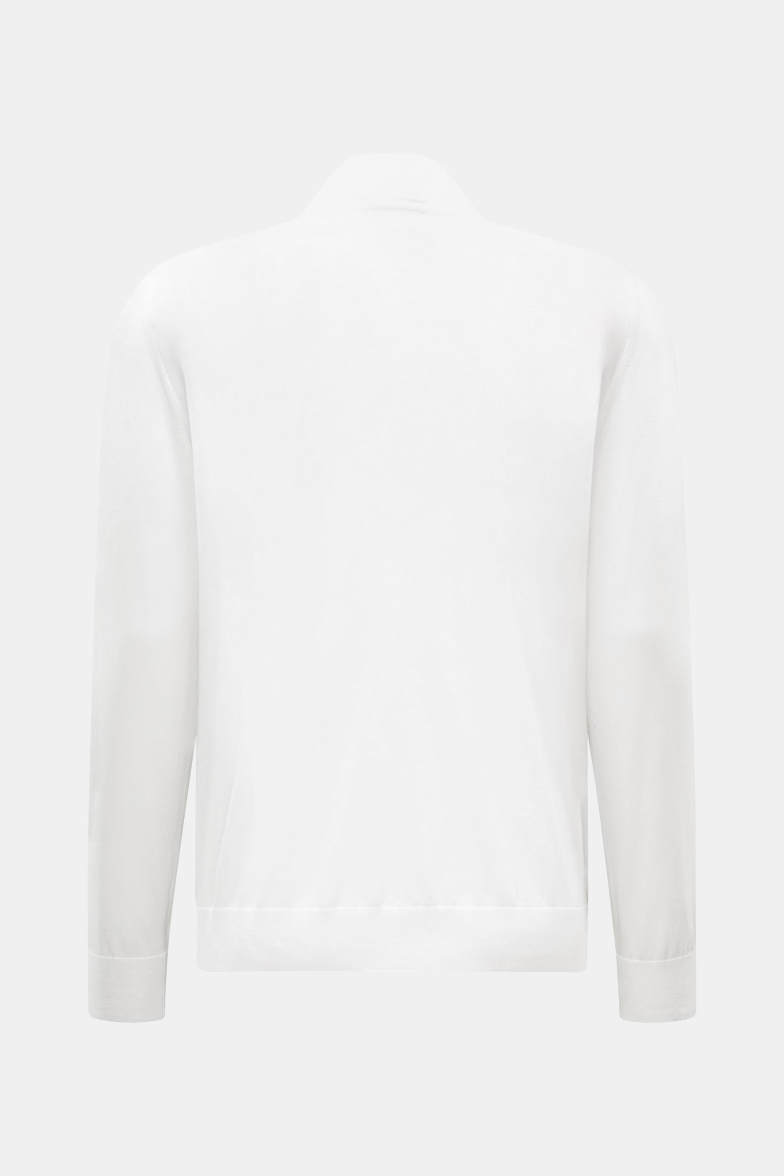 Rear view of the Moorer Jersey blouson 'Tolly' white/beige, sporty and elegant with twill trim, pure cotton, soft feel, slim fit, two-way zip, standing collar, zip front pockets, elastic hem and cuffs, unconstructed design.