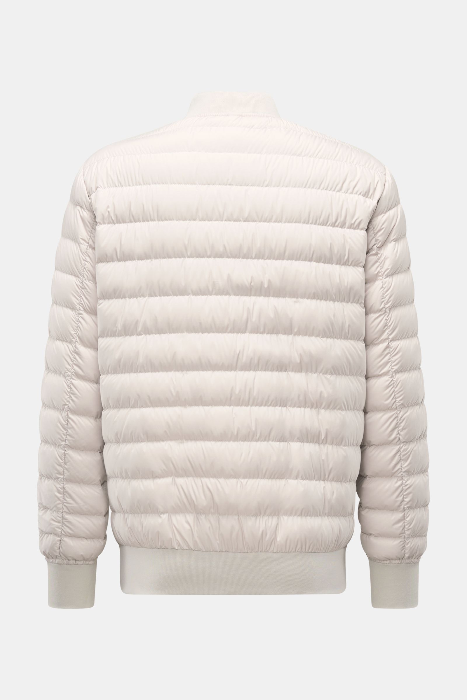 Rear view of Parajumpers Down blouson 'Breving' sand, lightweight quilted jacket with rib knit collar, cuffs, and hem.