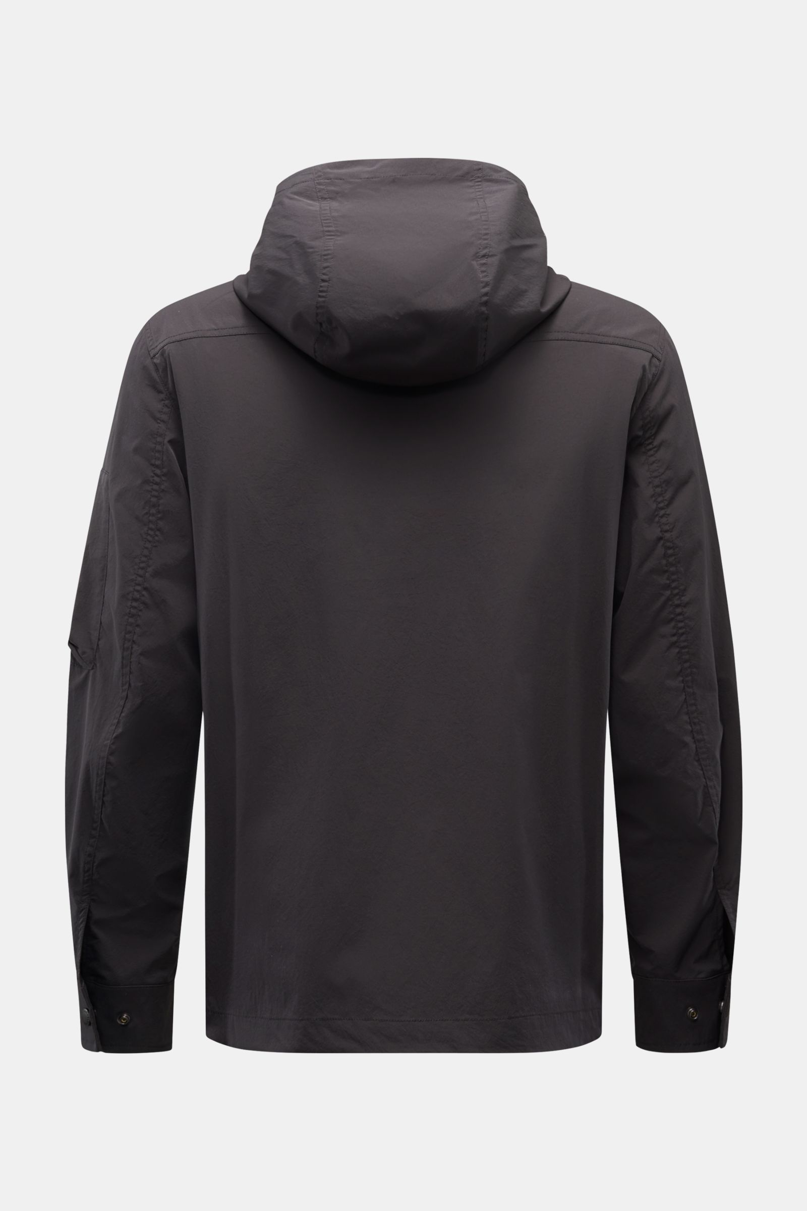 Rear view of Parajumpers Jacket 'Inverness' anthracite, hooded slim fit with crease-free stretchy microfiber fabric for comfort.