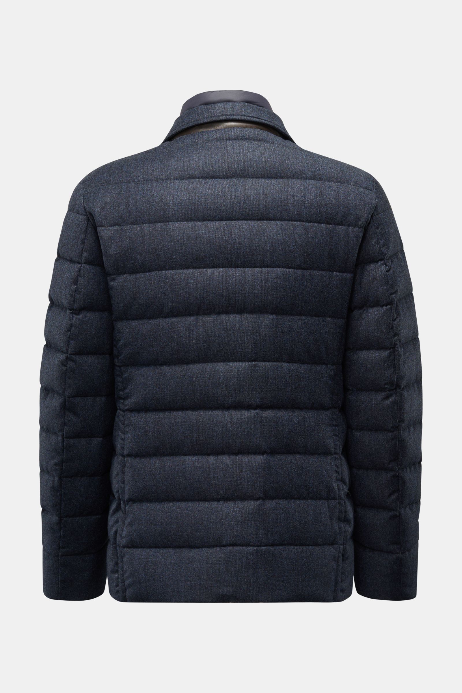 Moorer Daunenjacke 'Nomos' dark navy meliert, Rückansicht, gesteppte Slim Fit Jacke aus Wolle mit Gänsedaunen, herausnehmbare Double-Front, Reverskragen.