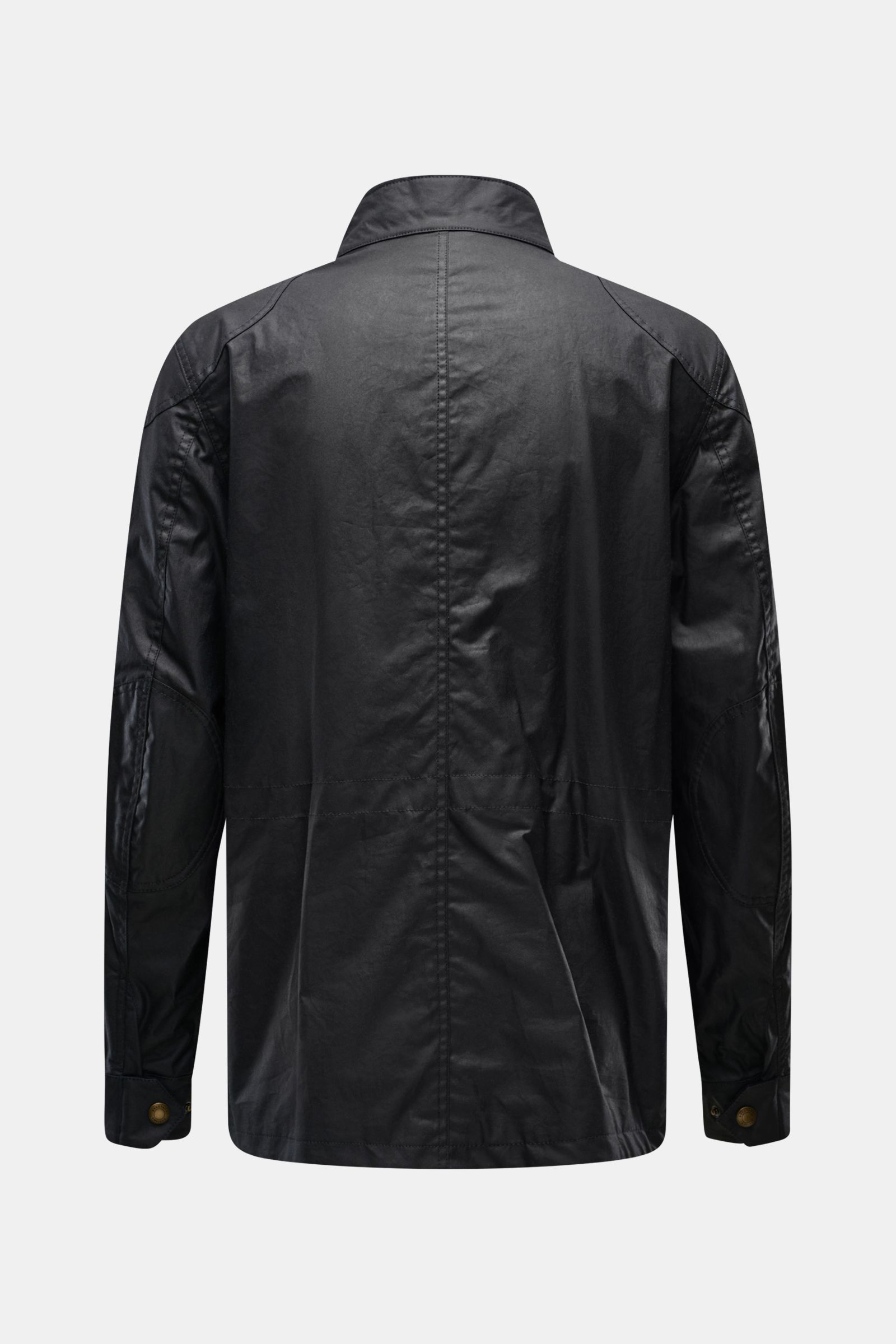 Belstaff Wachsjacke 'Fieldmaster' dark navy, Rückansicht, gewachste Baumwolle, Slim Fit, verstärkte Schultern und Ellenbogen, Cordbesatz am Stehkragen, wind- und wasserabweisend.