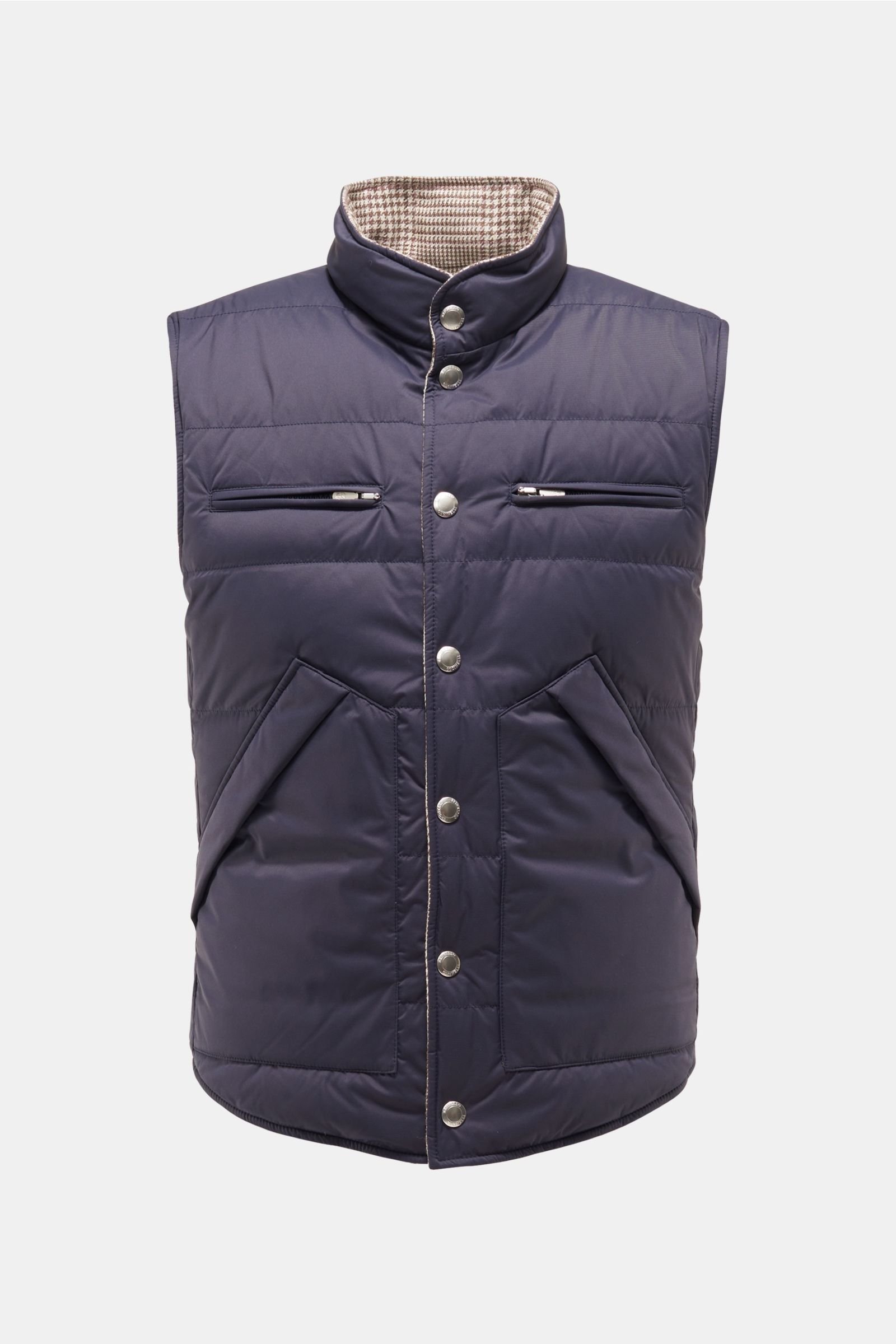 Reversible down gilet brown/navy checked