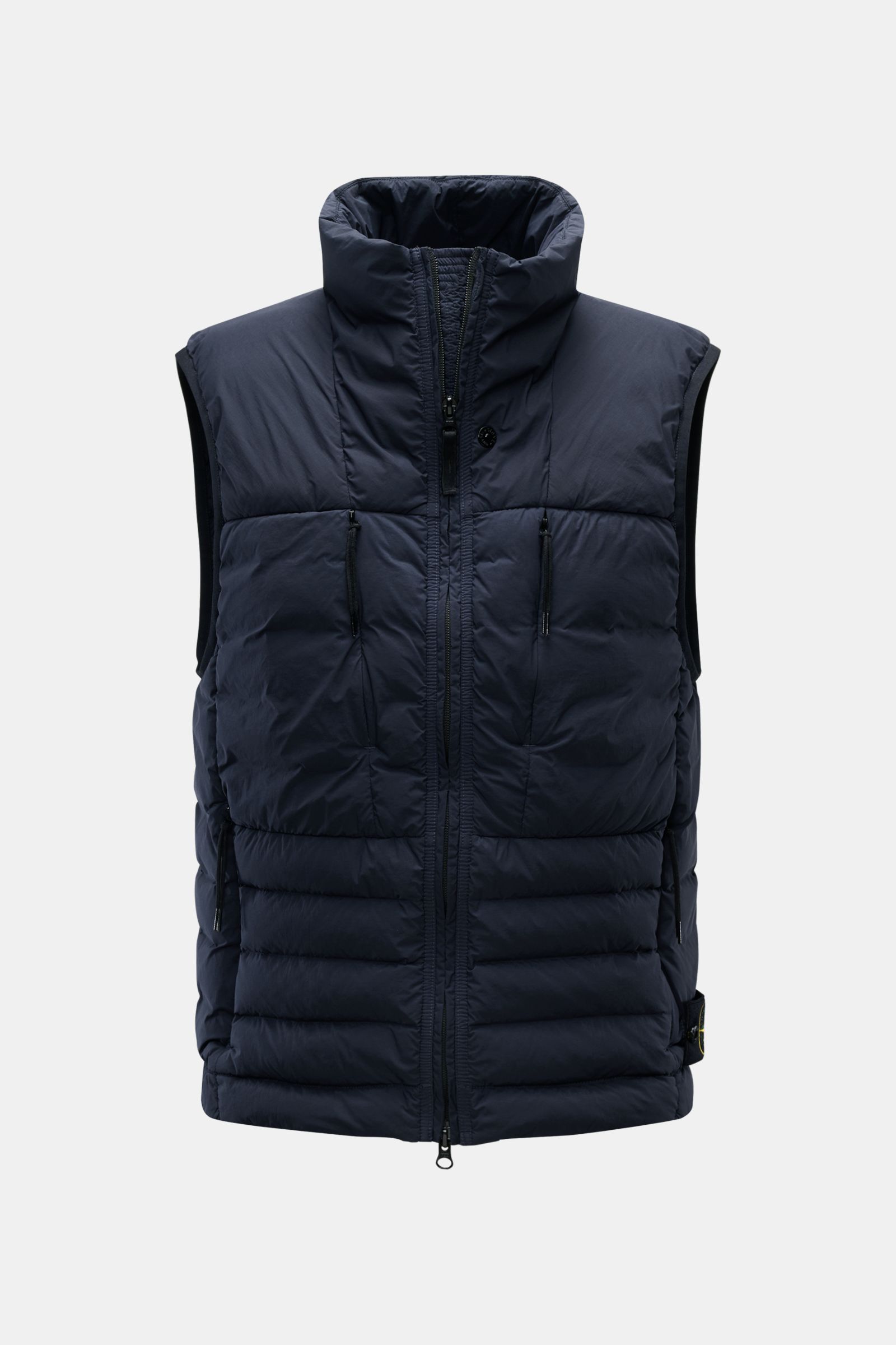 Stone Island Daunenweste 'Seamless Tunnel Nylon Down-TC' dark navy, frontal, Slim Fit, Microfaser, elastisch, Daunenfüllung, Kompass-Badge, Zipper- und Hüfttaschen.