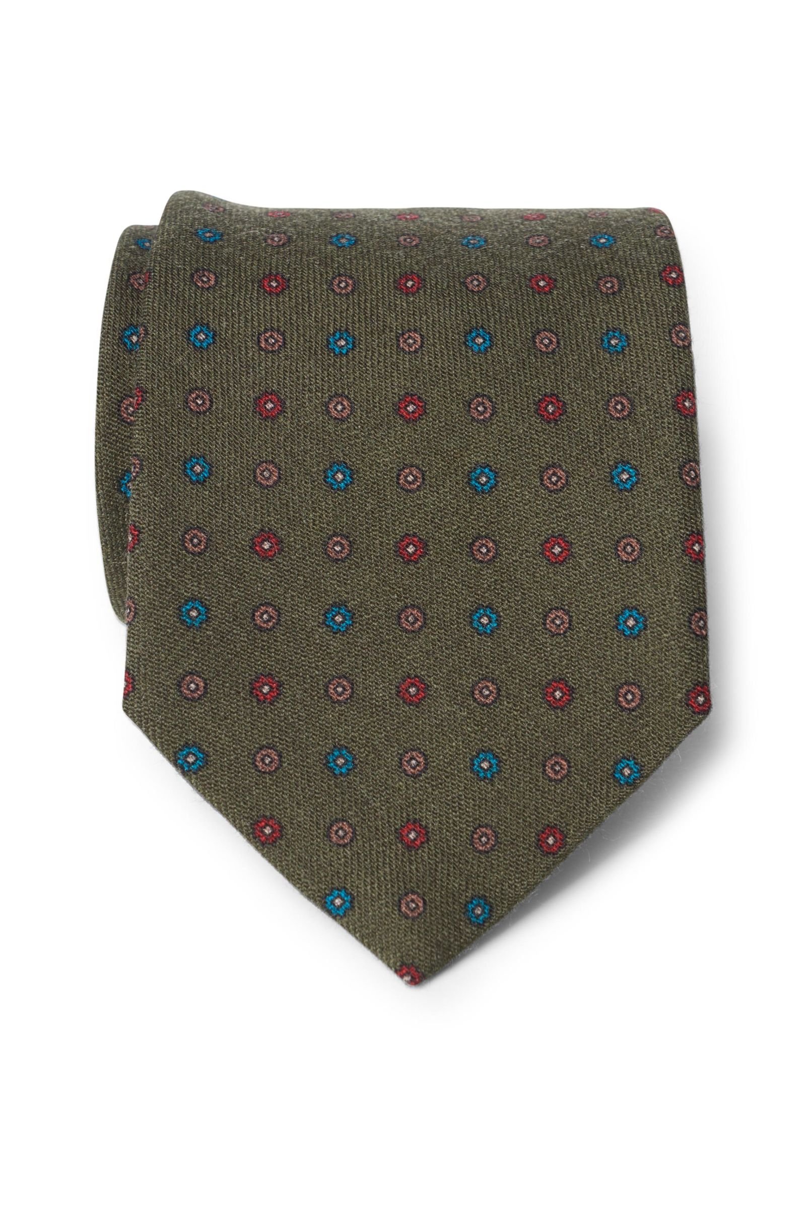 Wool tie olive patterned