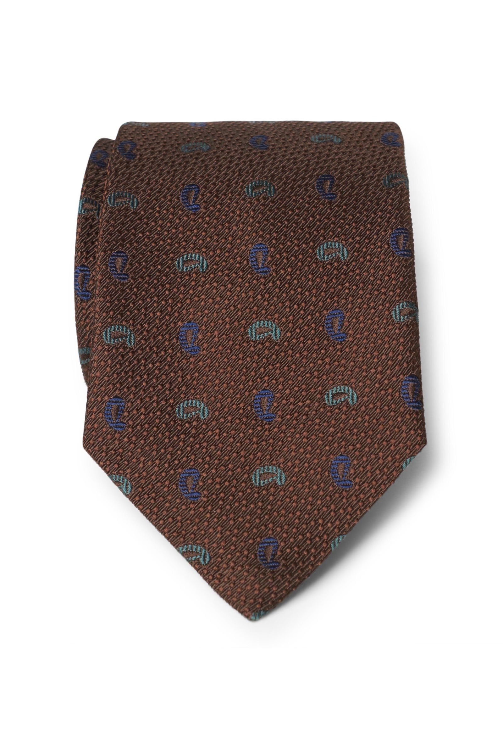 Silk tie dark brown patterned