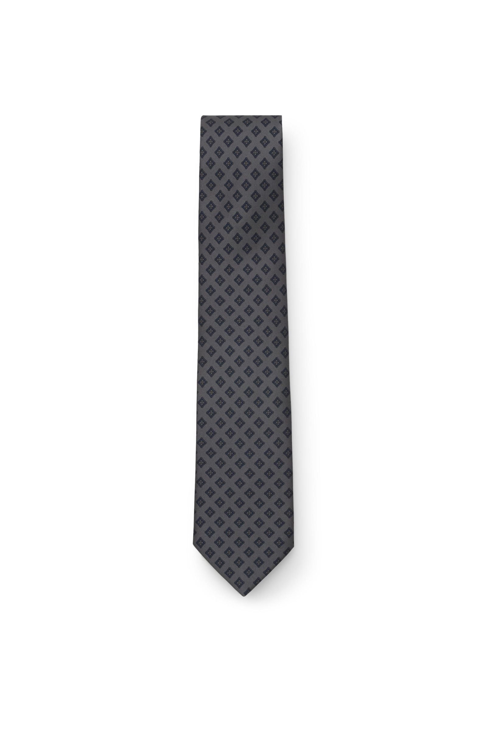 Silk tie dark grey patterned