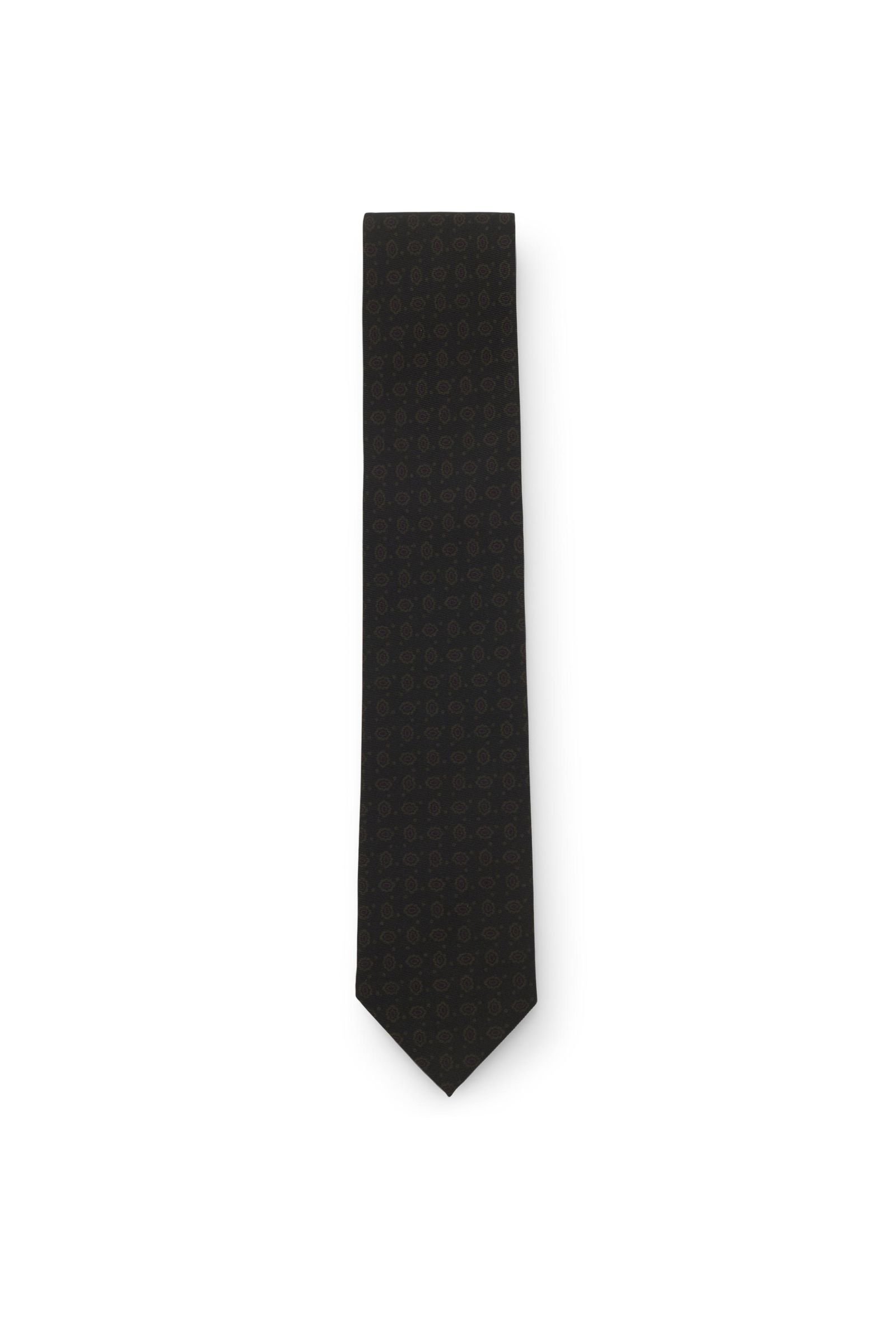 Silk tie dark olive patterned