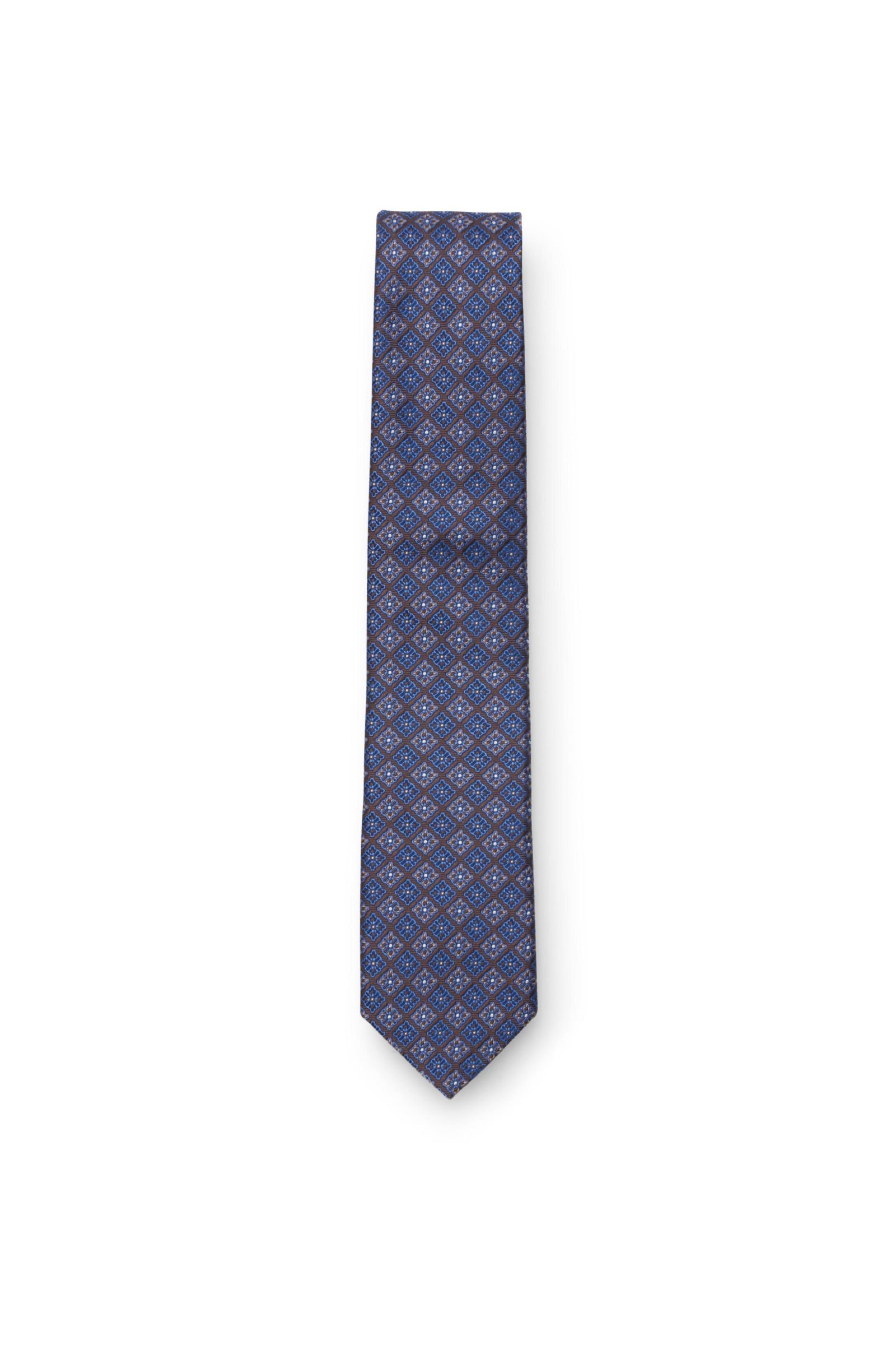 Silk tie dark brown/blue patterned
