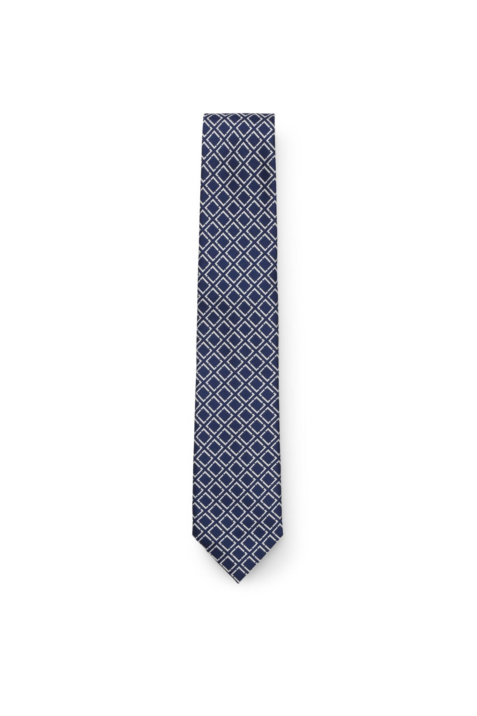 Silk tie navy/white patterned