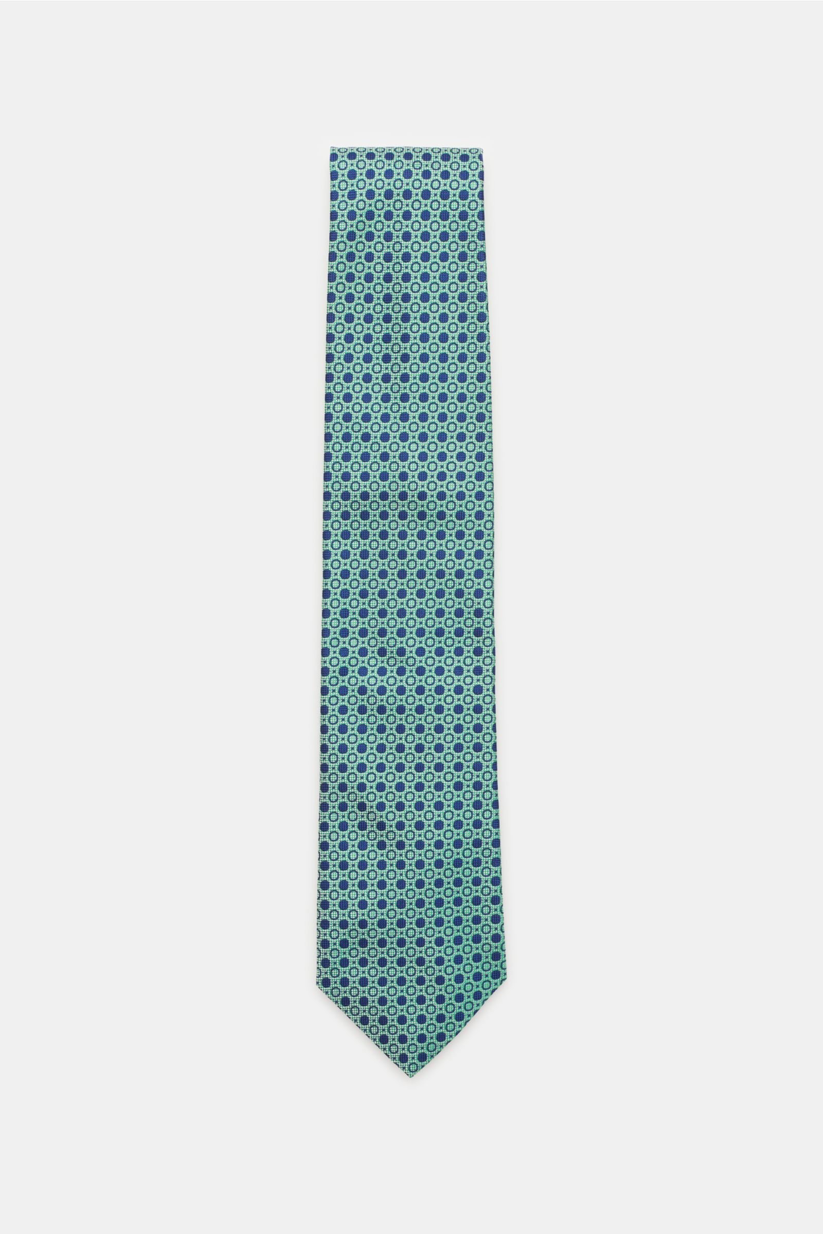Silk tie green/navy with polka dots