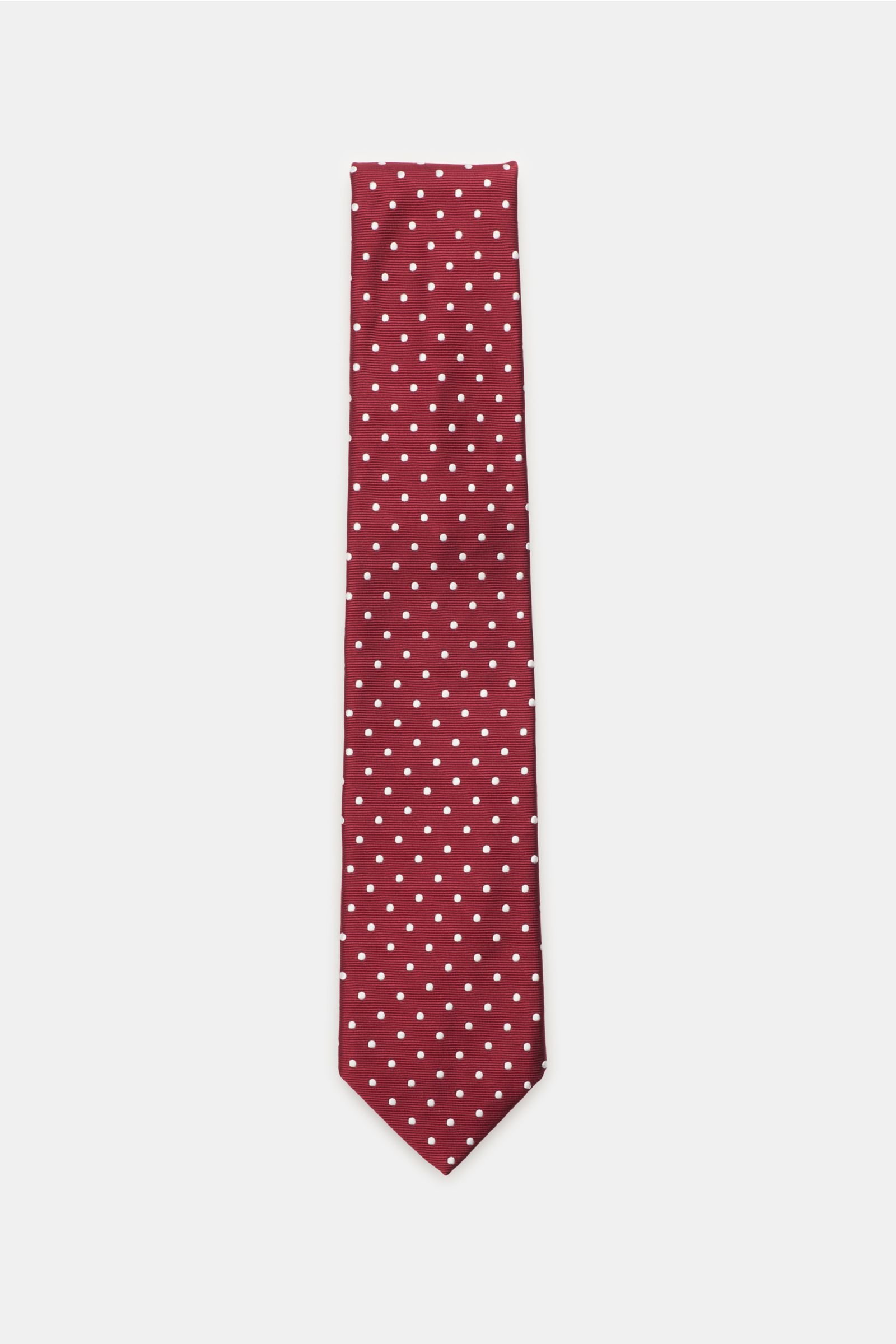 Silk tie dark red with polka dots