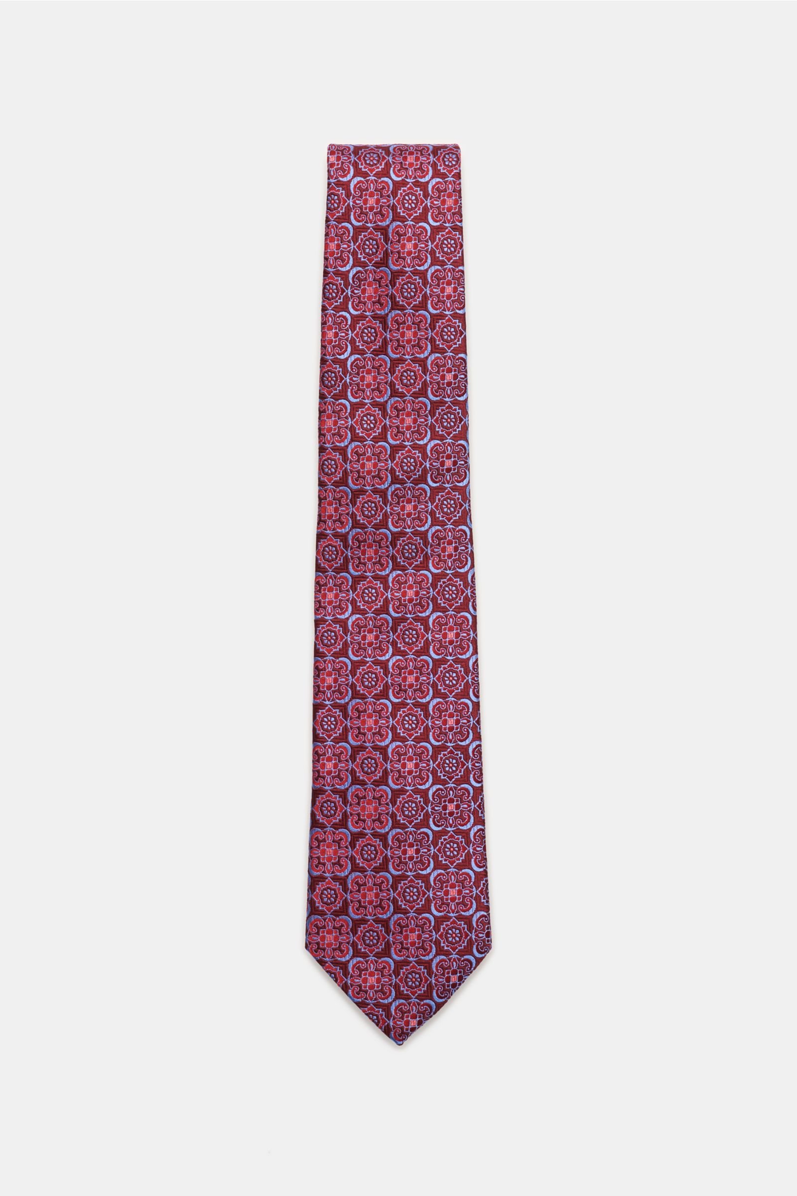 Silk tie dark red/smoky blue patterned