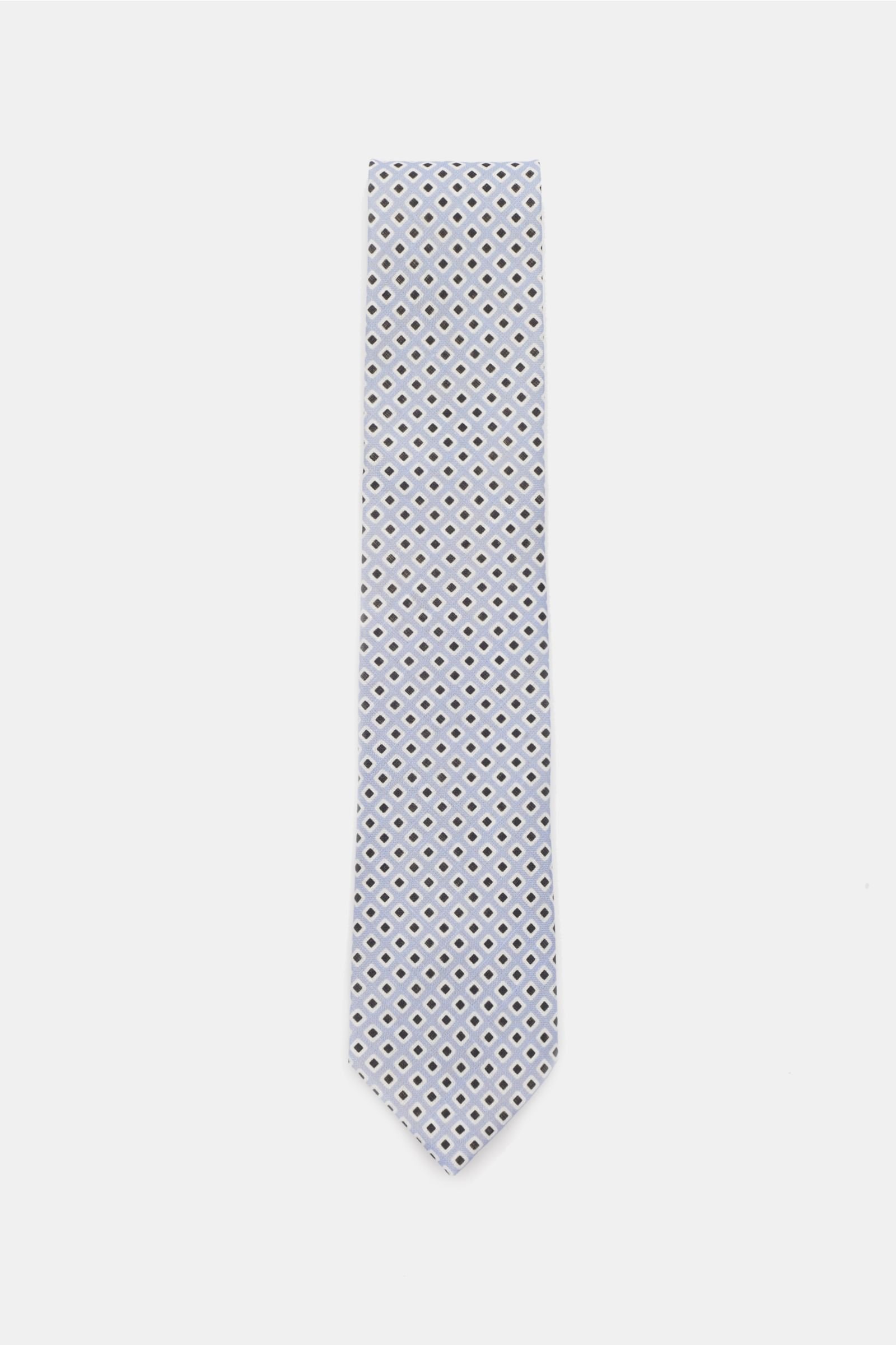 Linen tie pastel blue/black patterned