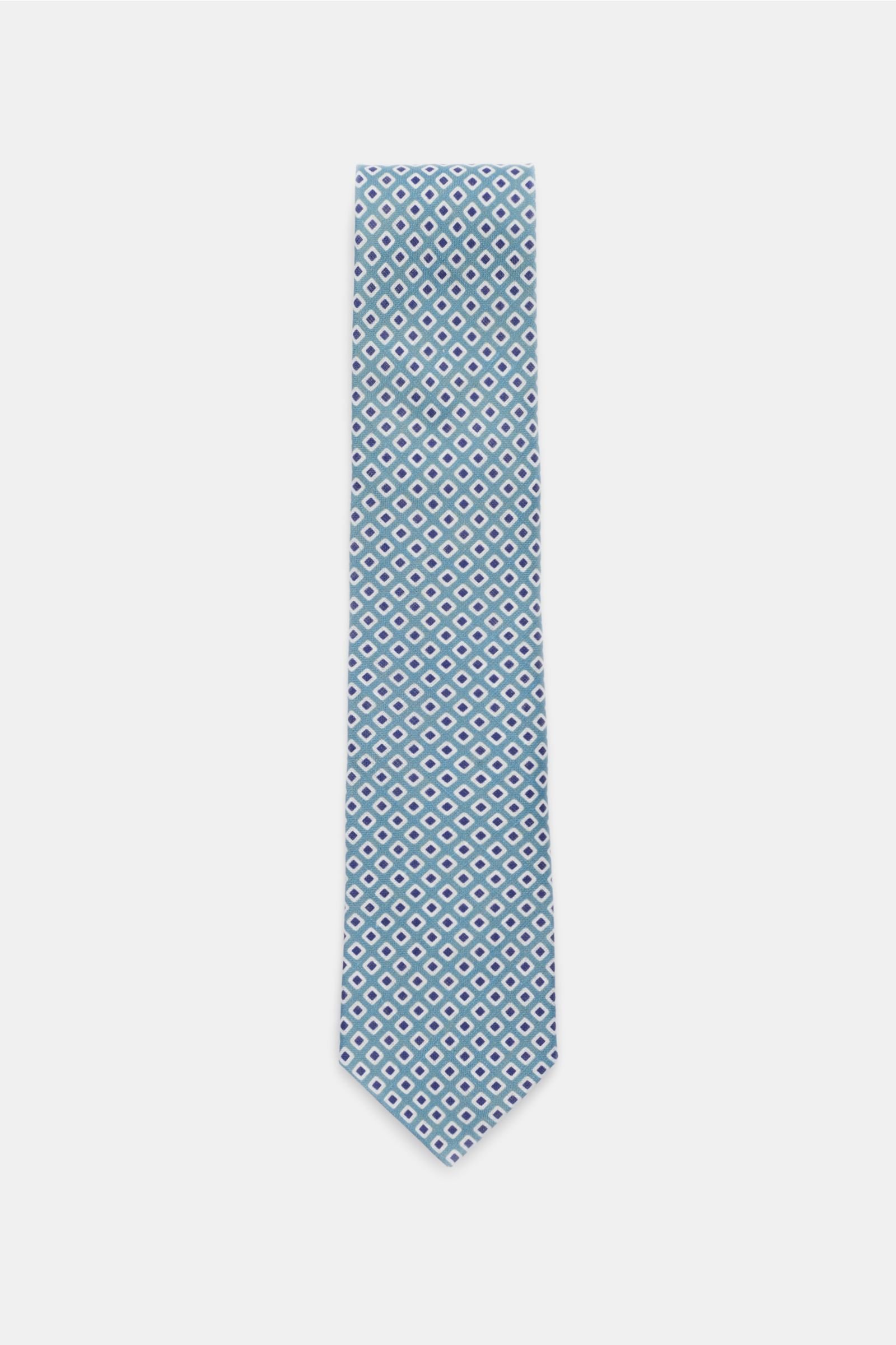 Linen tie grey-green/navy patterned