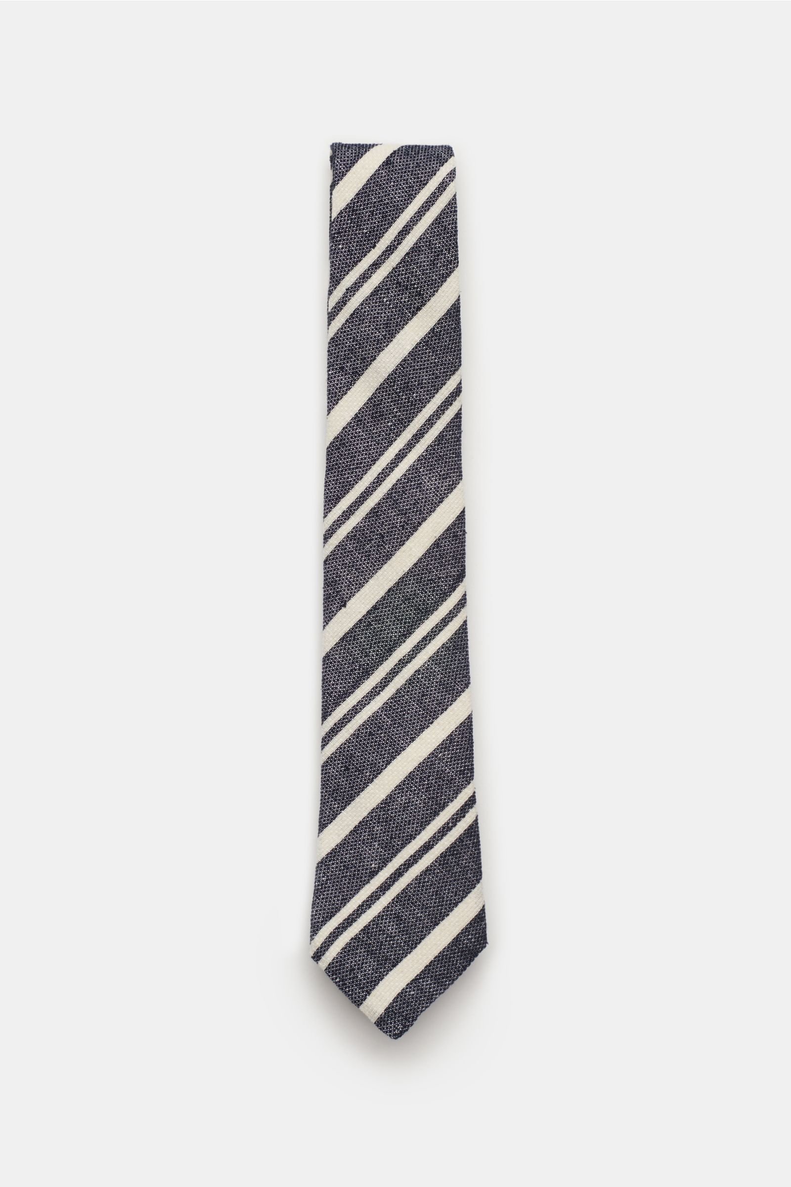 Linen tie dark navy/off-white striped